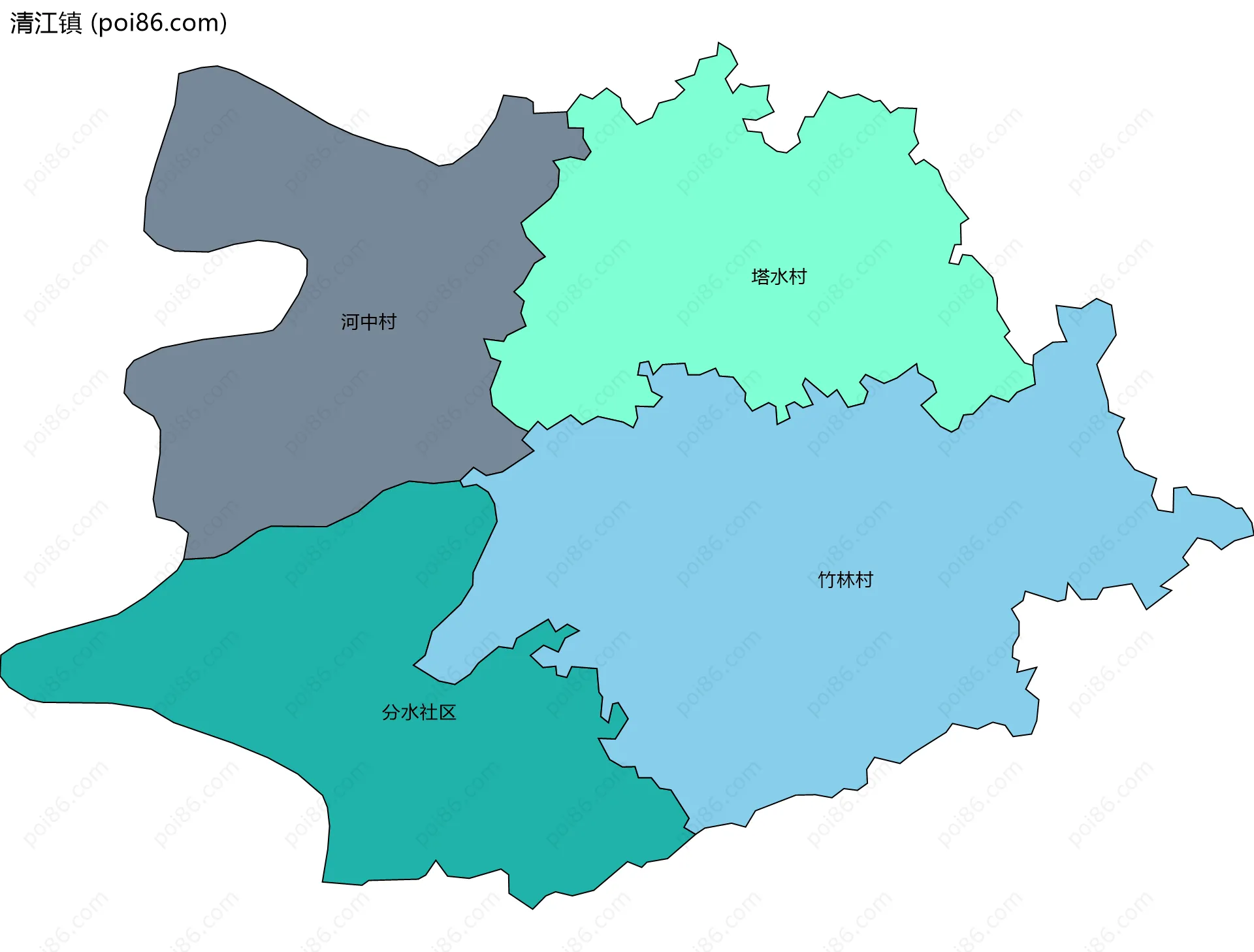 清江镇边界地图(五级行政区划)
