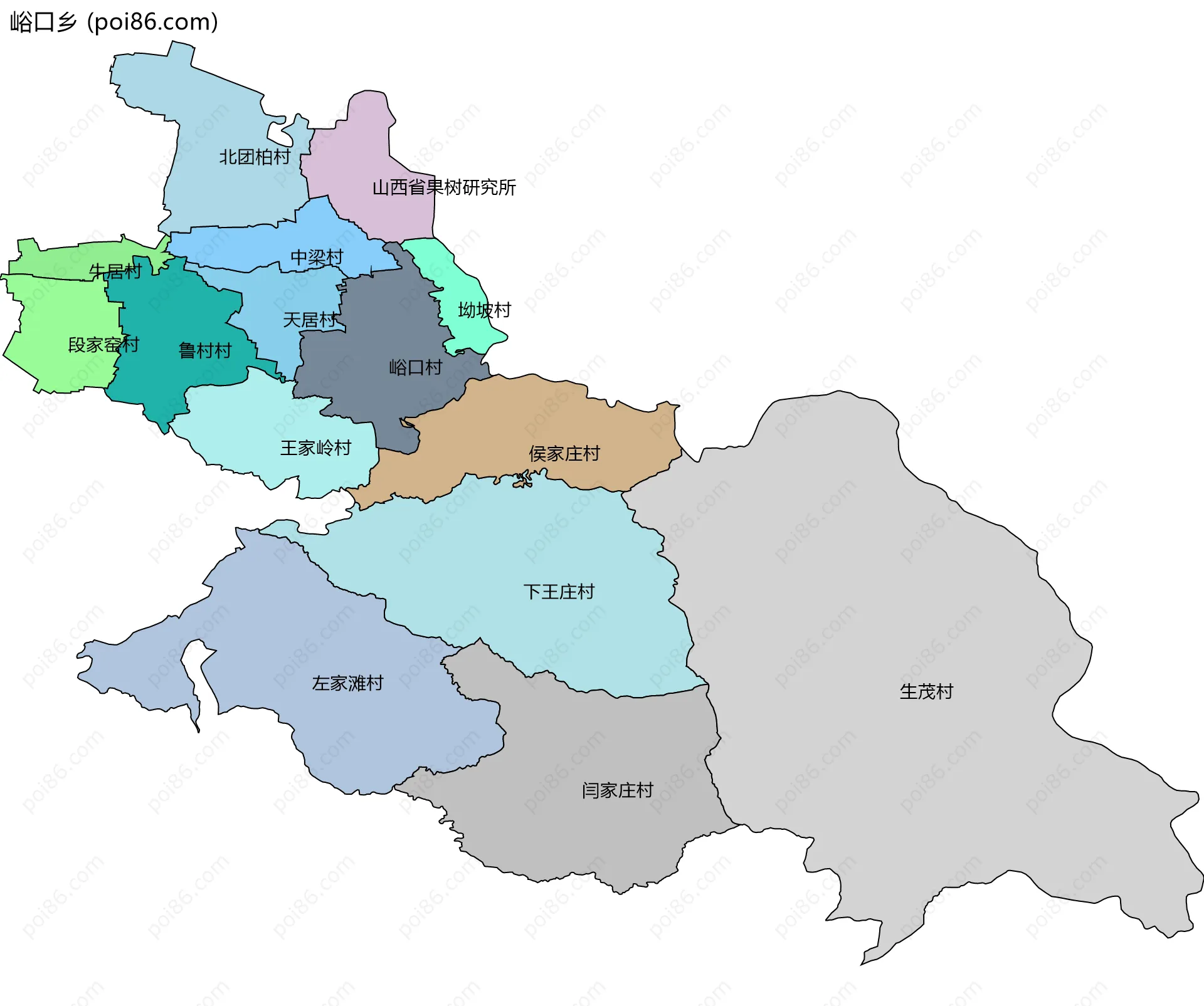 峪口乡边界地图(五级行政区划)