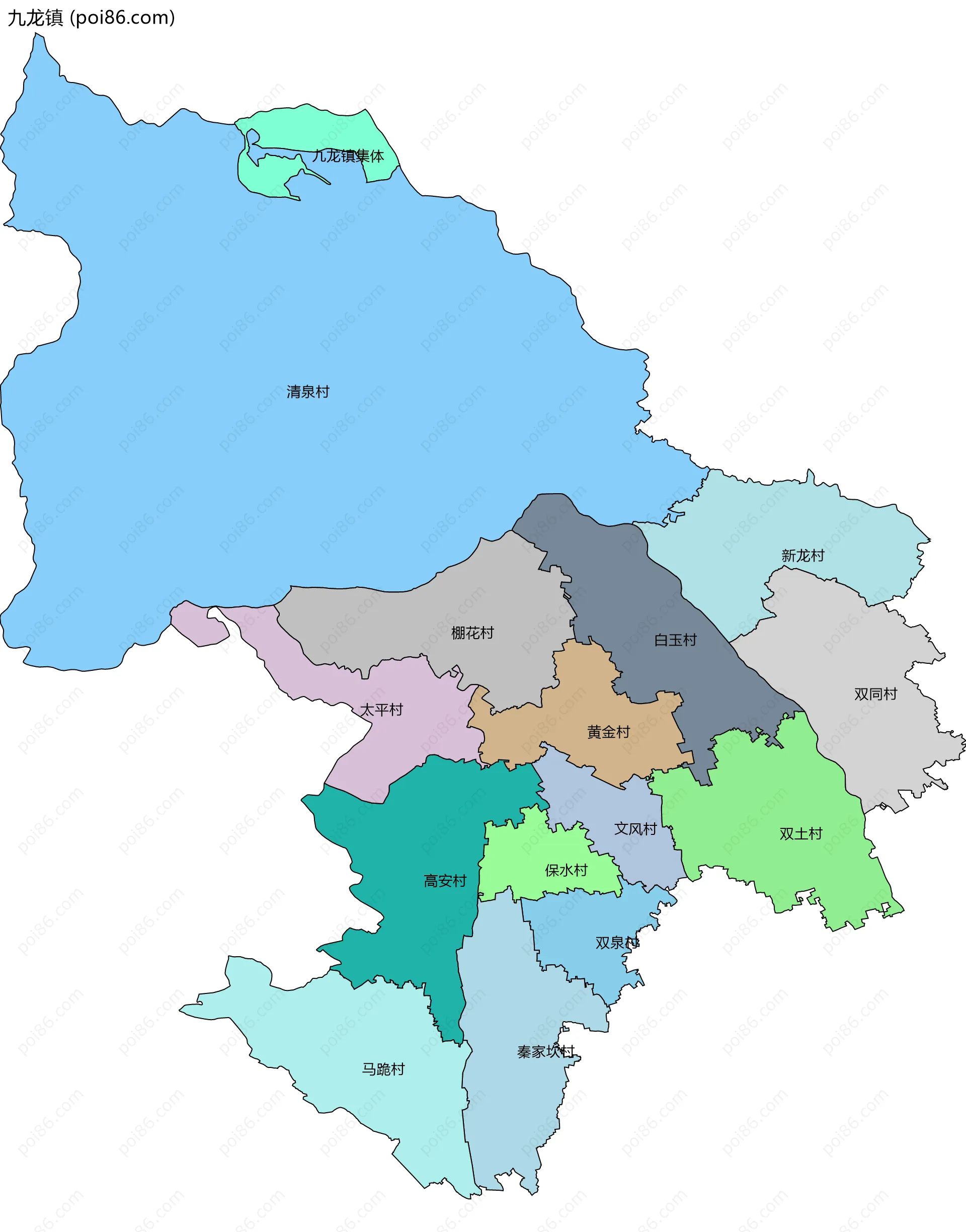 九龙镇边界地图(五级行政区划)