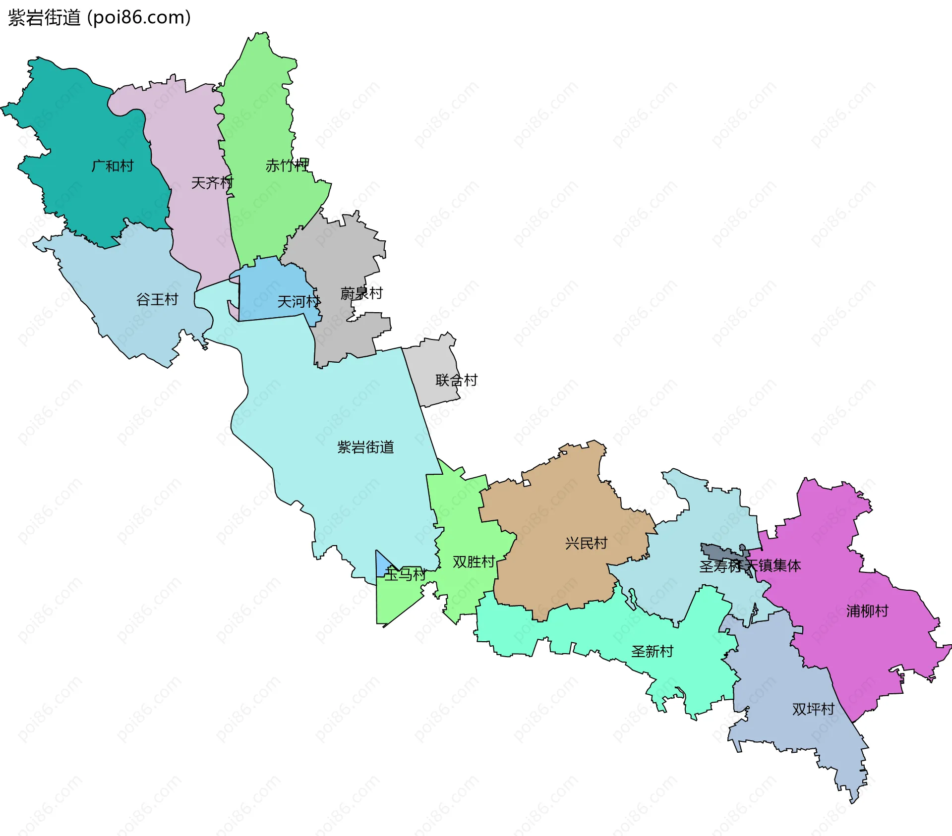 紫岩街道边界地图(五级行政区划)