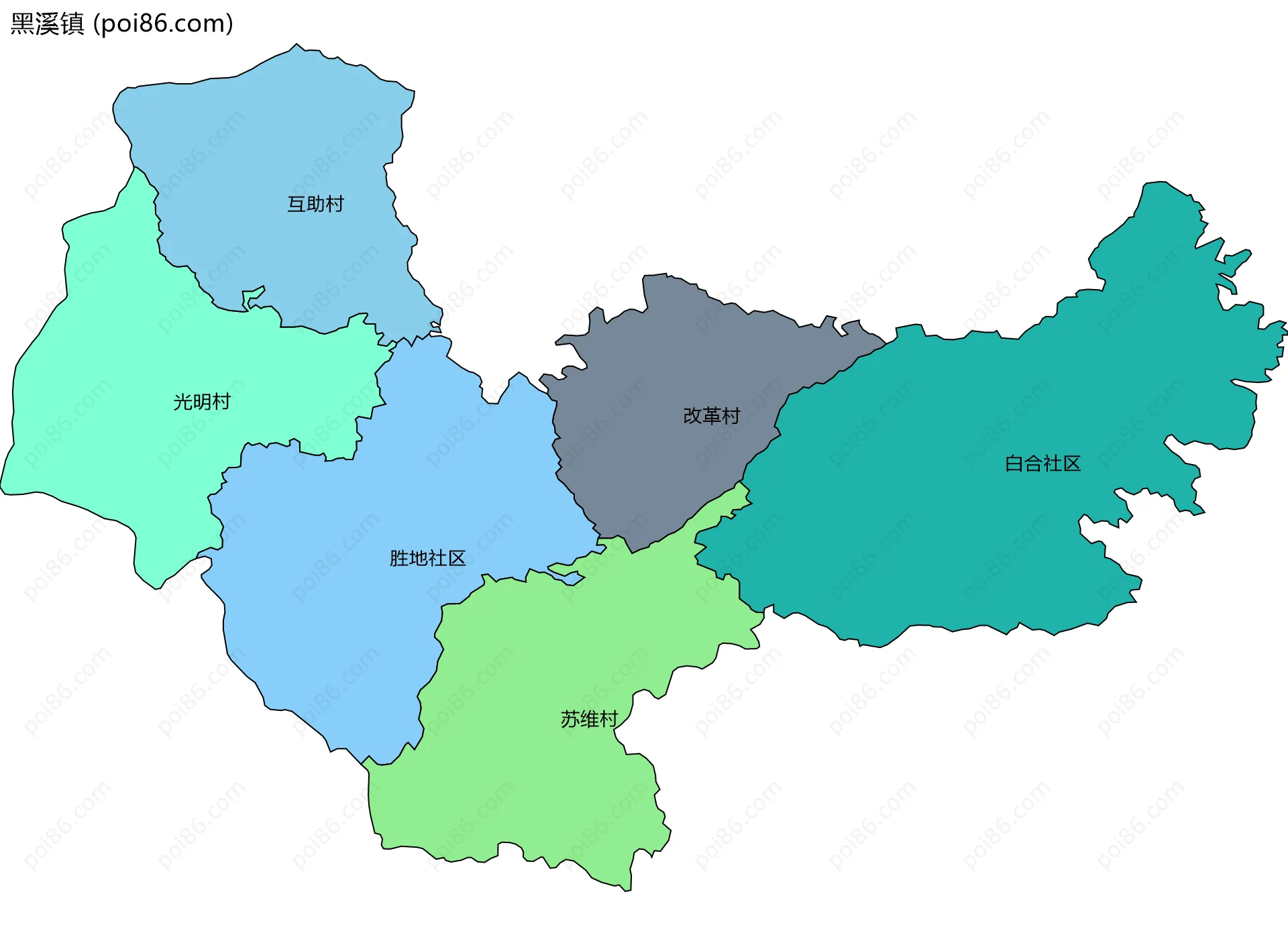 黑溪镇边界地图(五级行政区划)