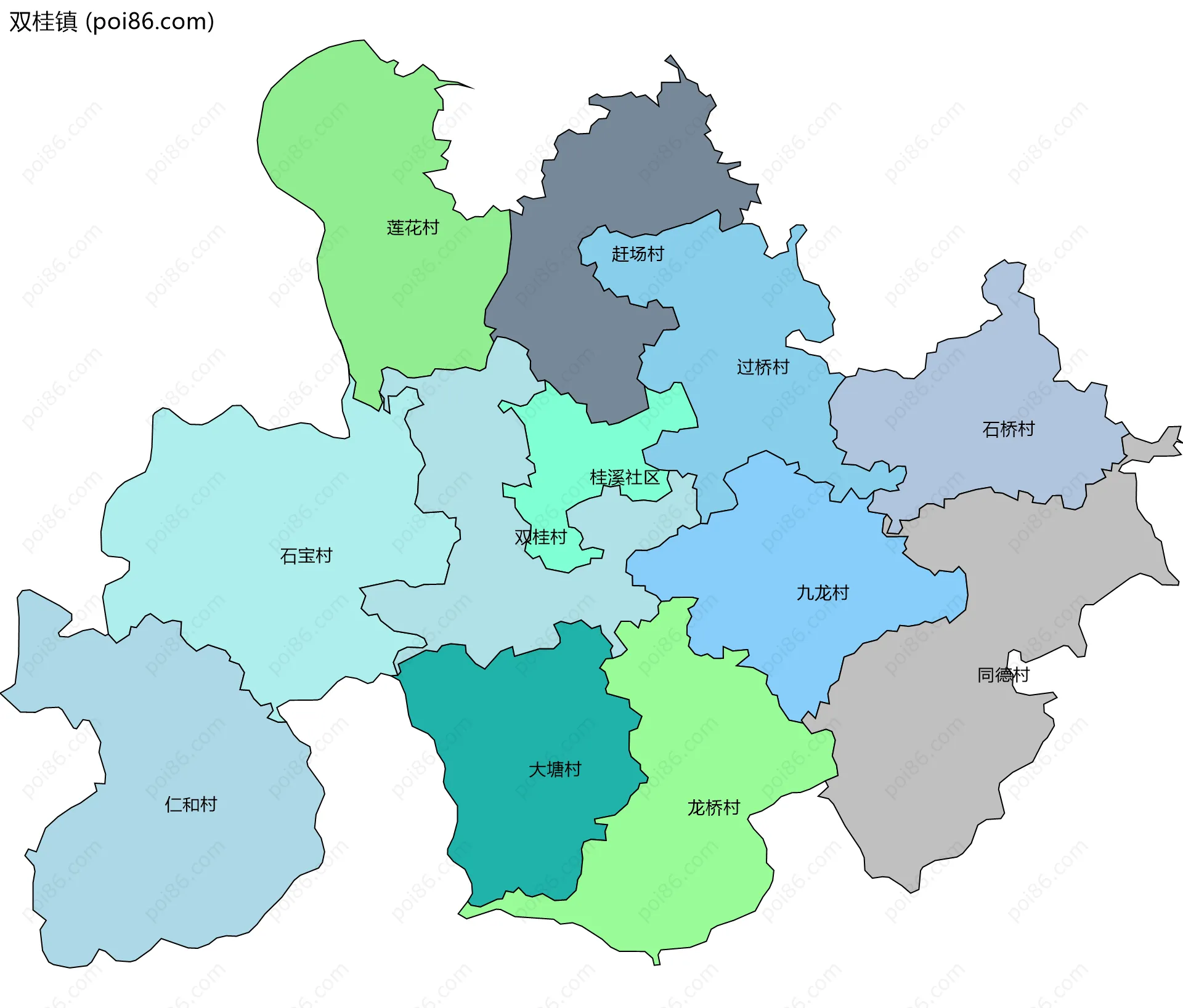 双桂镇边界地图(五级行政区划)