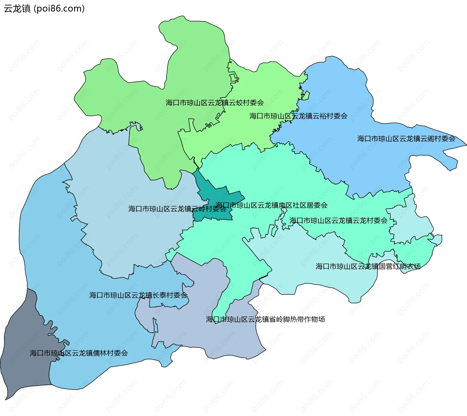 云龙镇边界地图(五级行政区划)