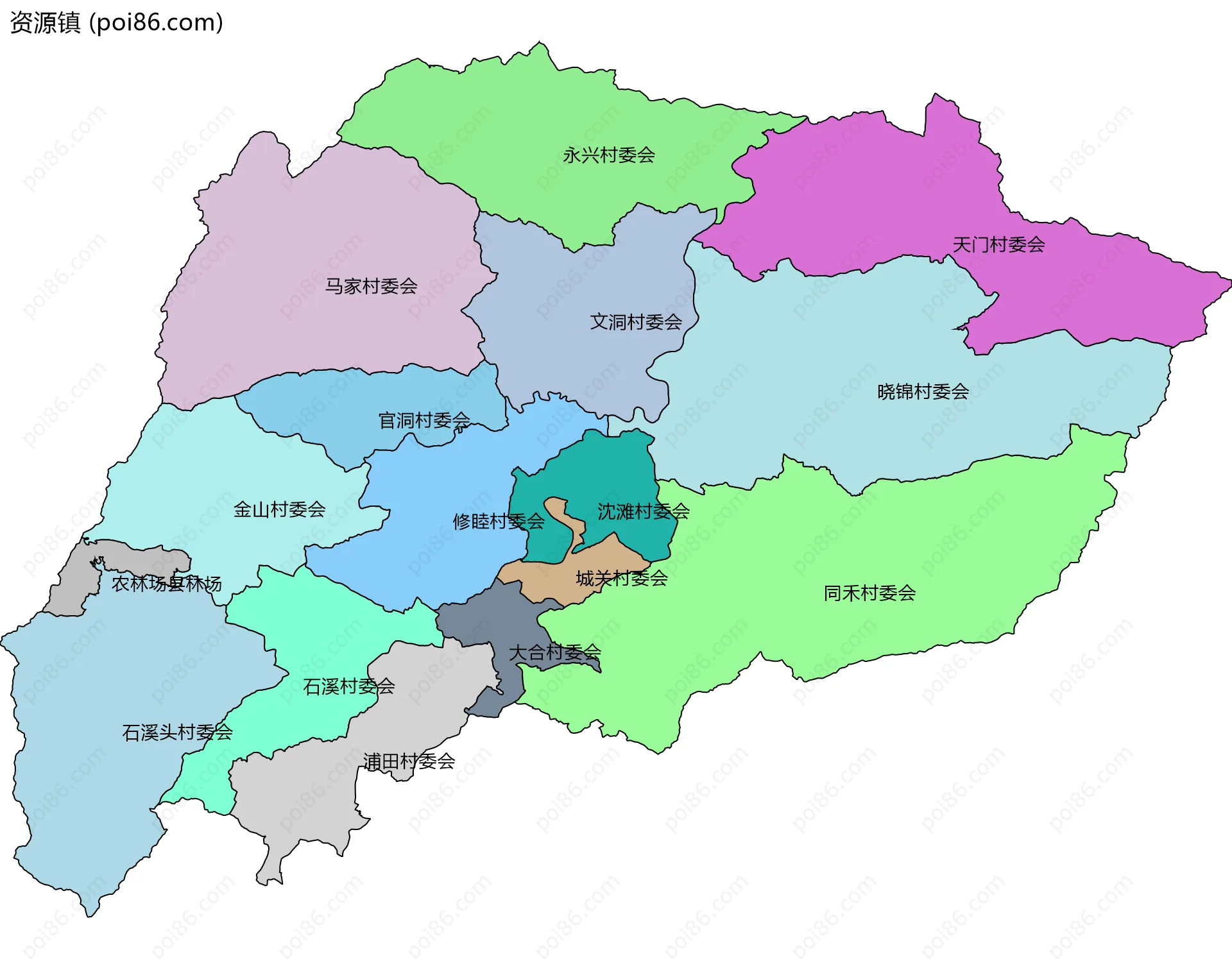 资源镇边界地图(五级行政区划)