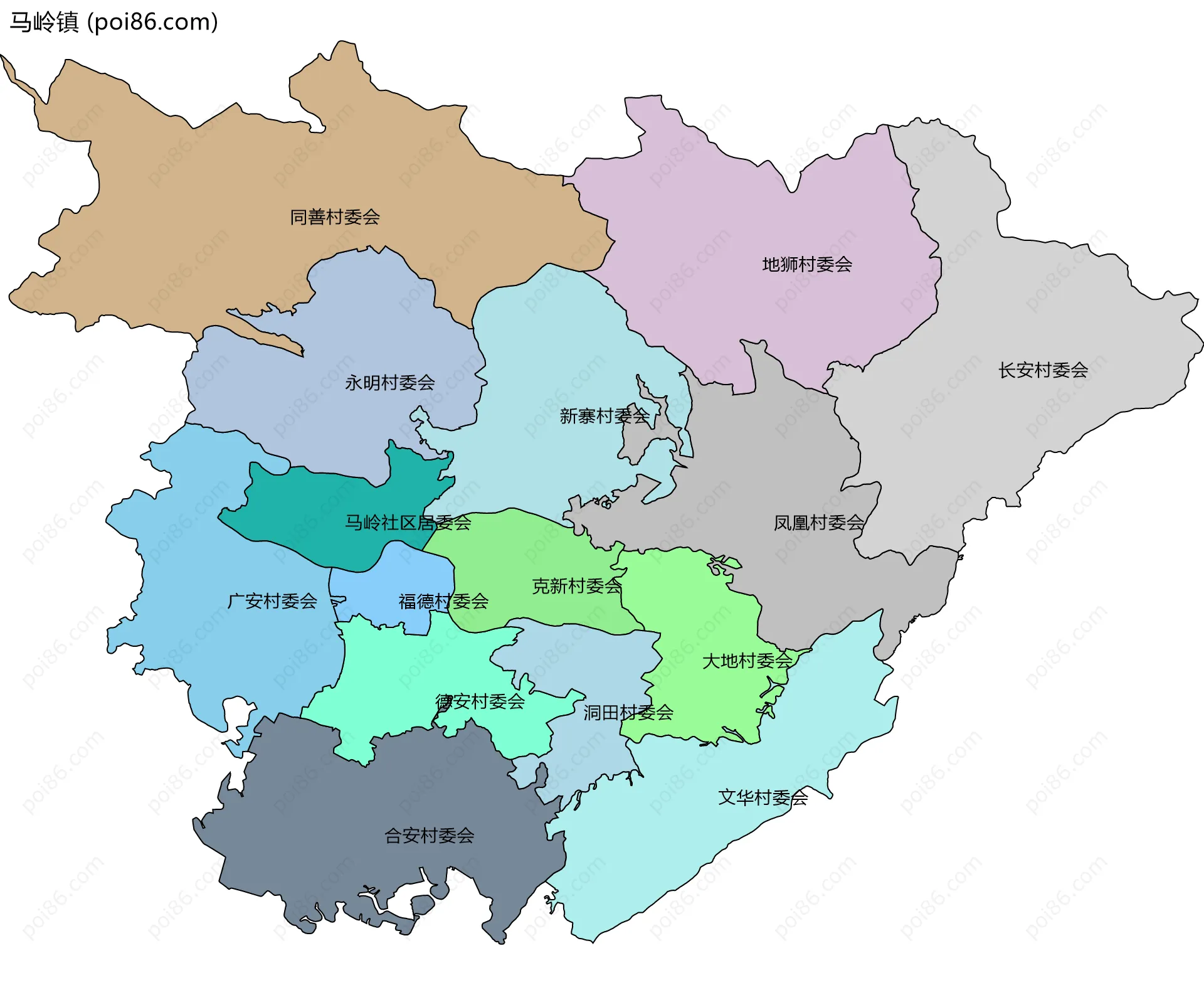 马岭镇边界地图(五级行政区划)