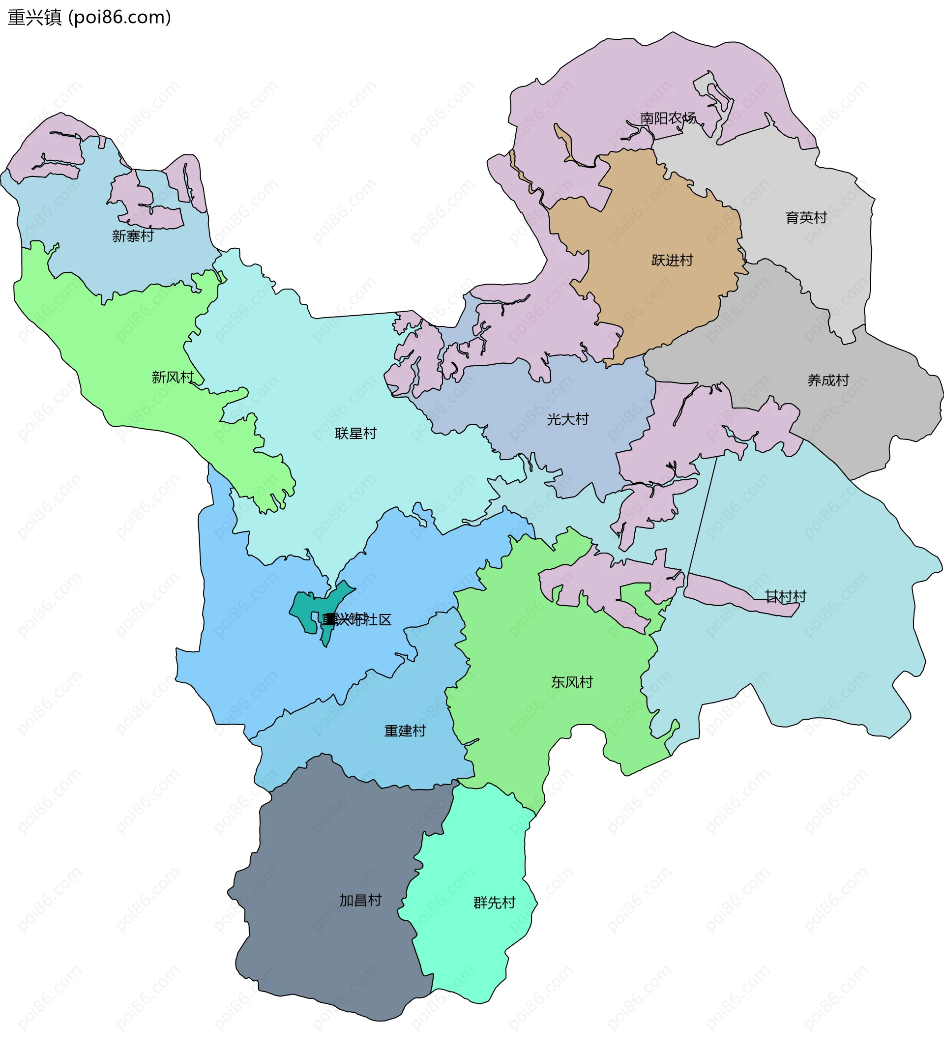 重兴镇边界地图(五级行政区划)