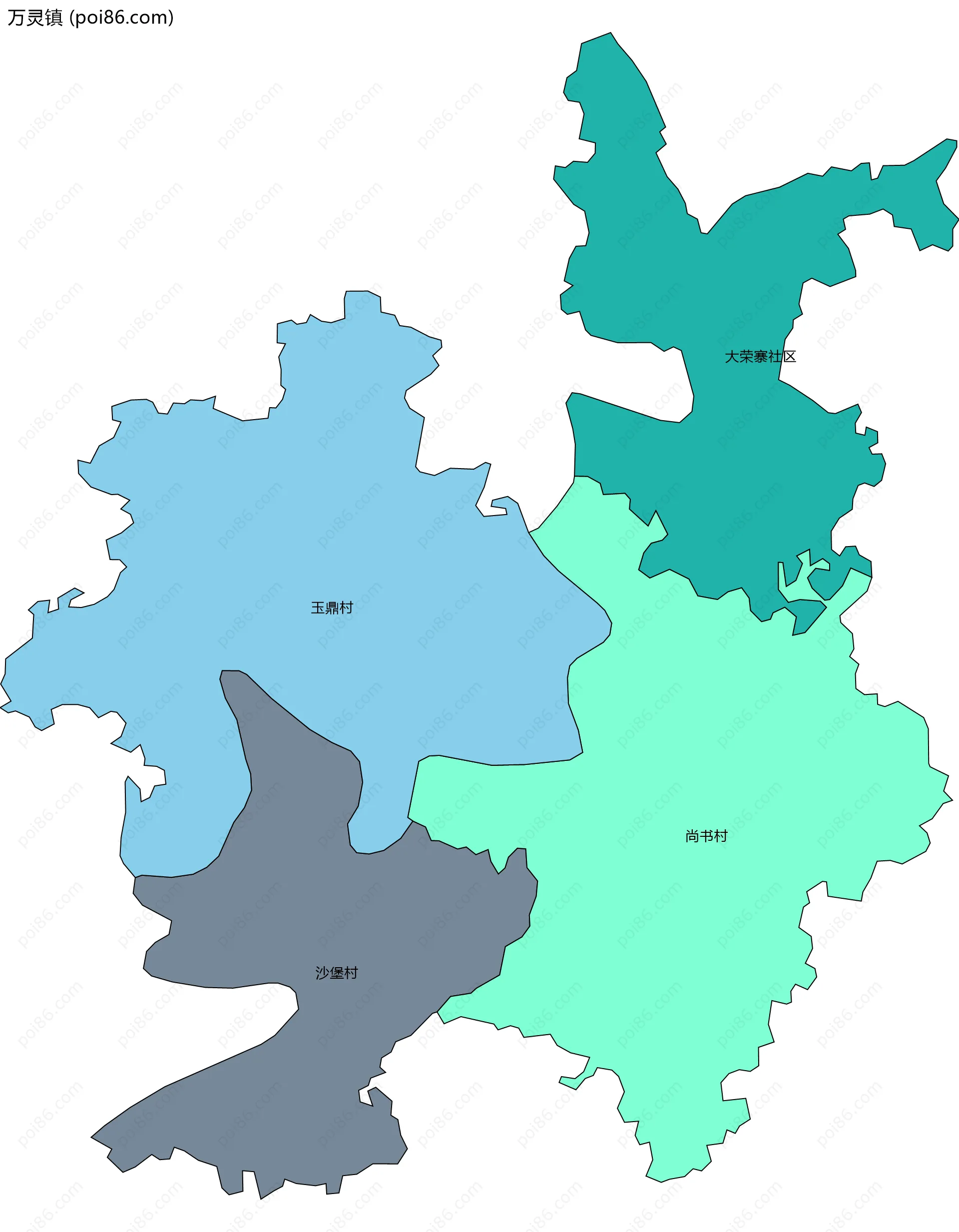 万灵镇边界地图(五级行政区划)