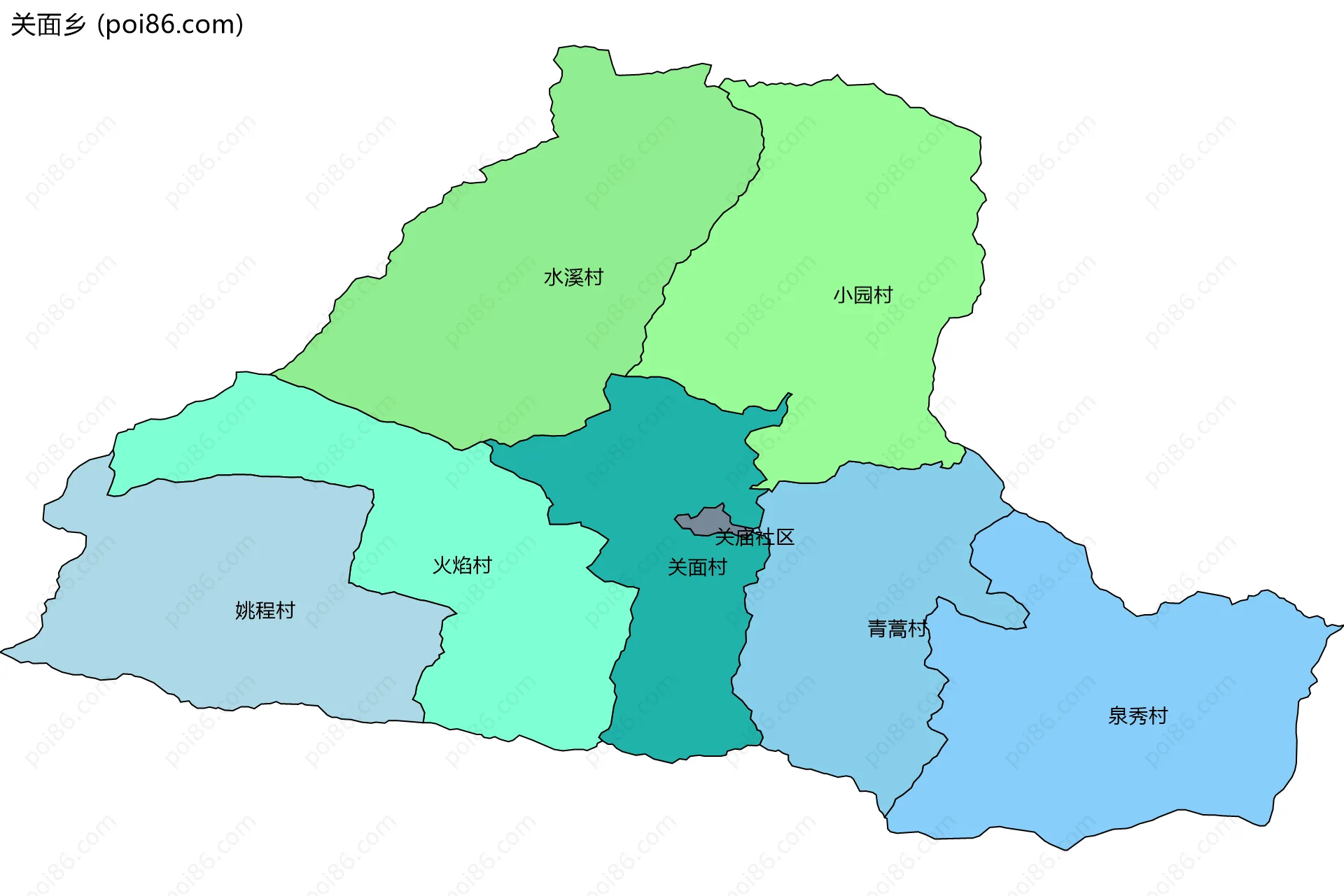 关面乡边界地图(五级行政区划)