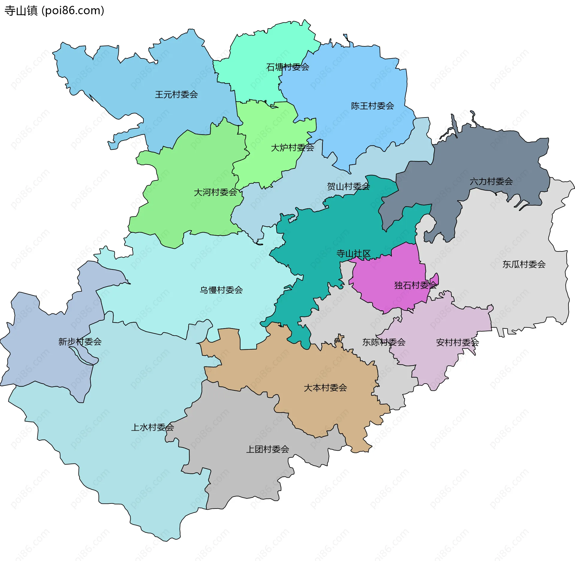 寺山镇边界地图(五级行政区划)