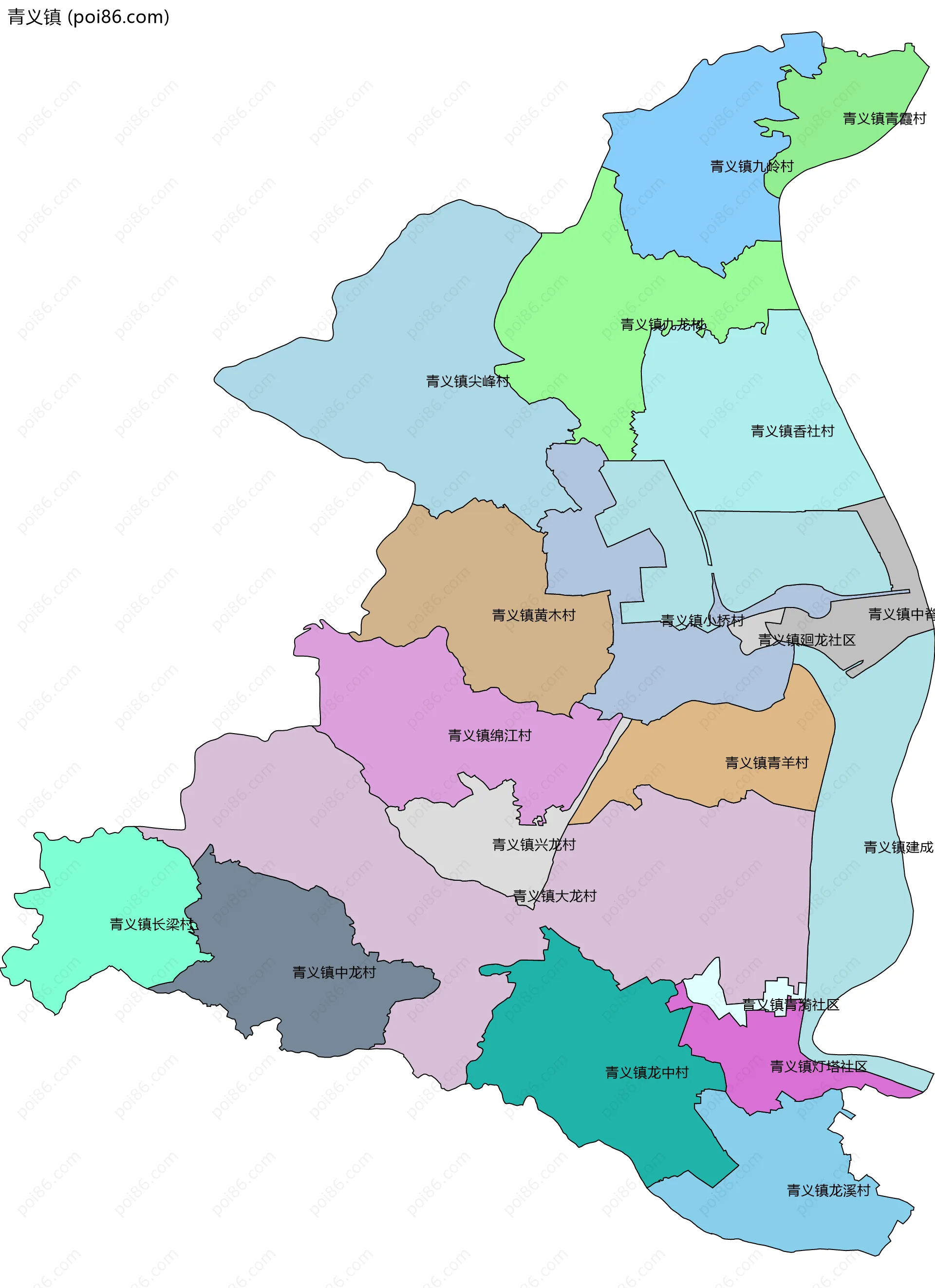 青义镇边界地图(五级行政区划)