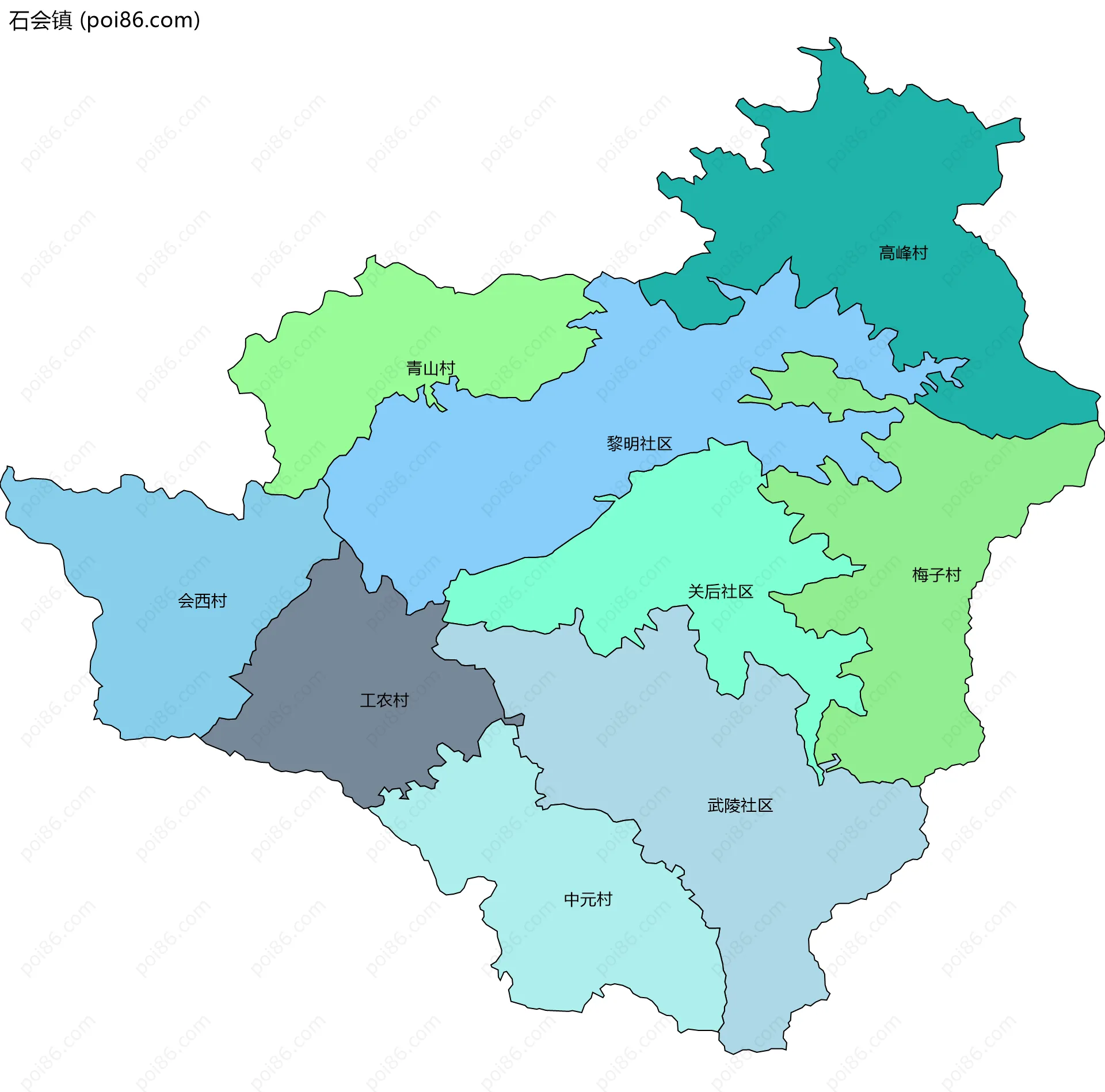 石会镇边界地图(五级行政区划)