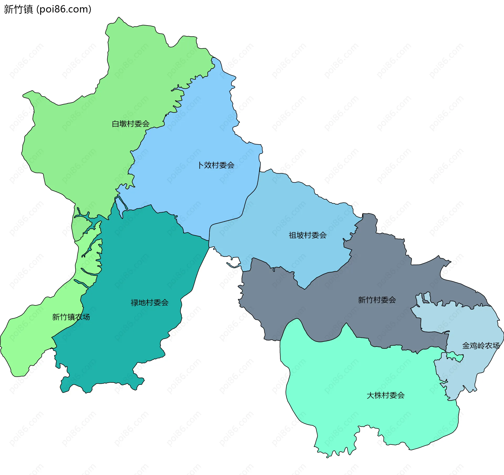 新竹镇边界地图(五级行政区划)