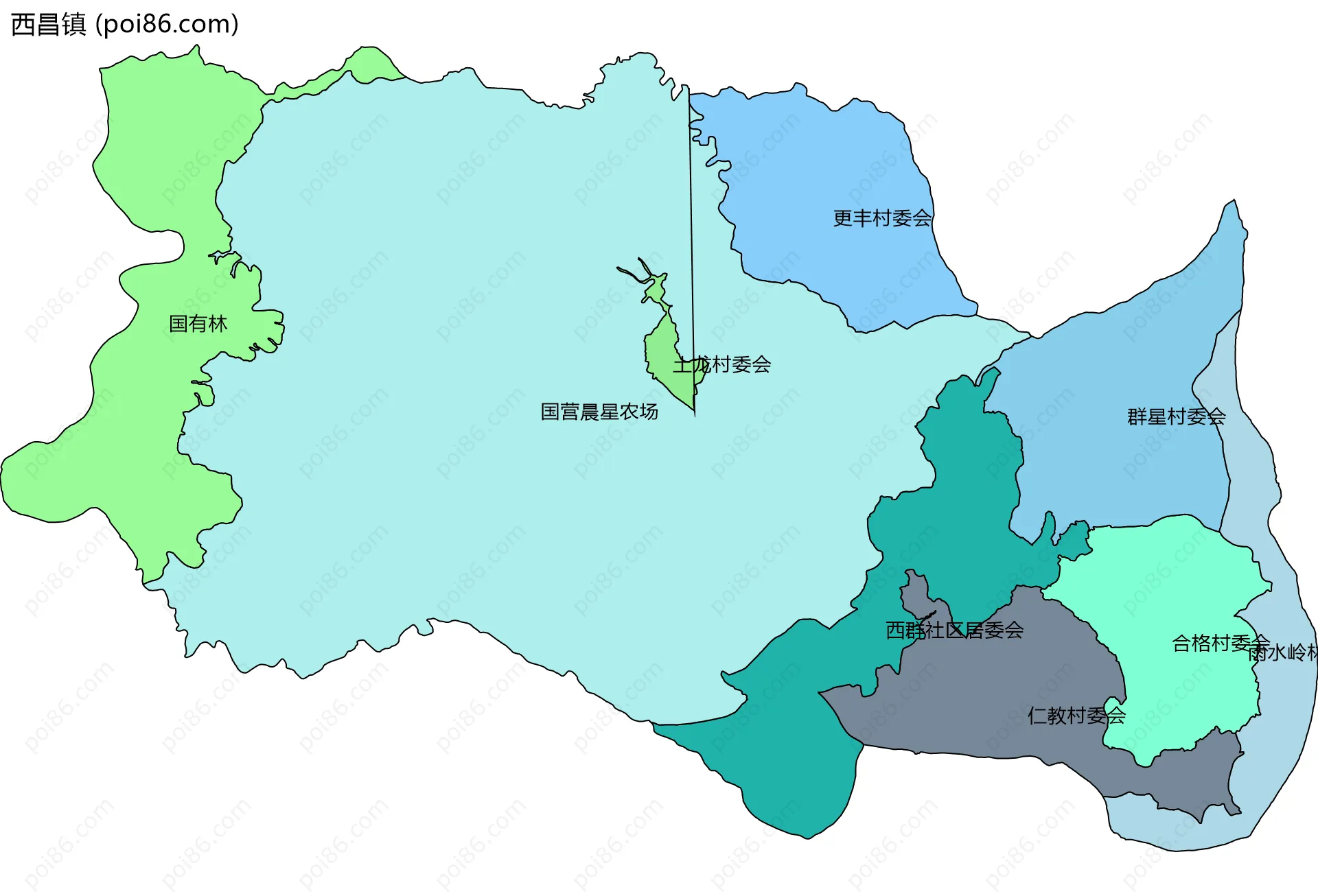 西昌镇边界地图(五级行政区划)