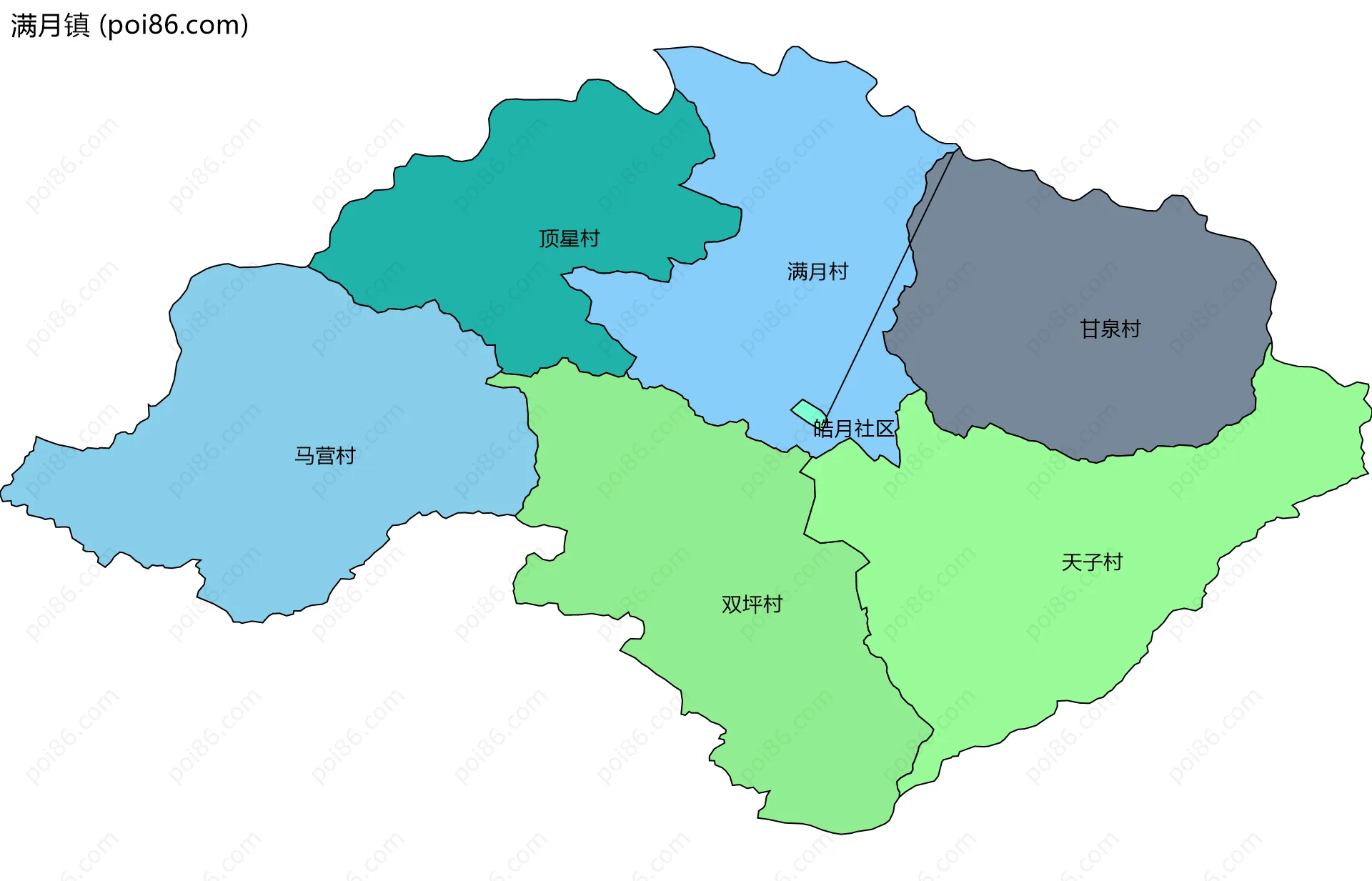 满月镇边界地图(五级行政区划)