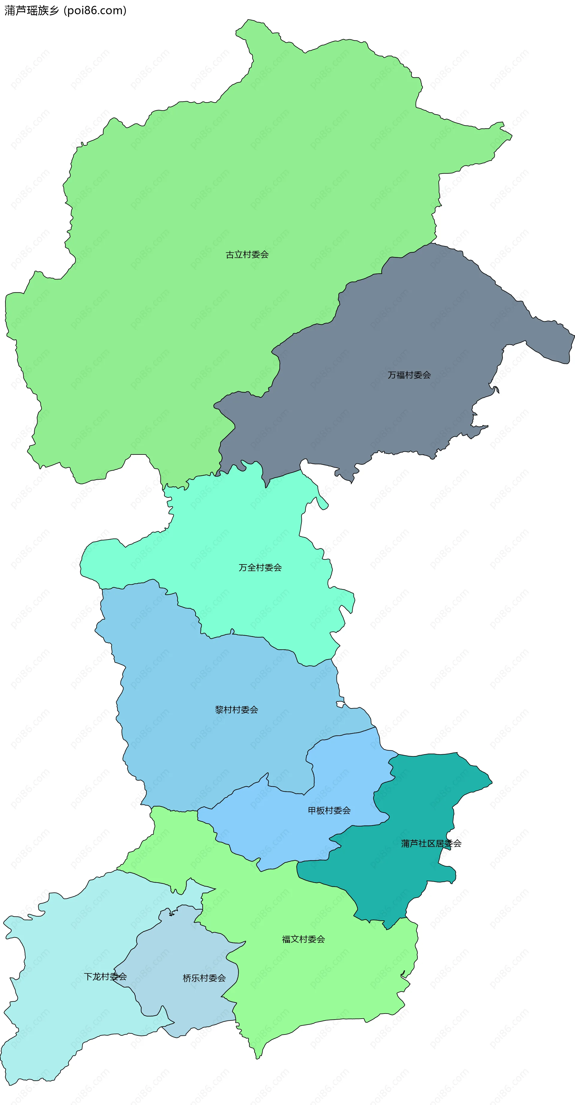 蒲芦瑶族乡边界地图(五级行政区划)