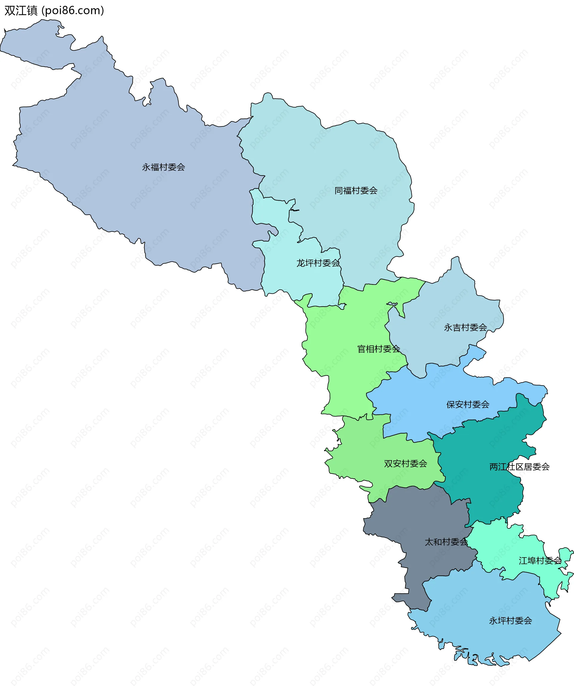 双江镇边界地图(五级行政区划)