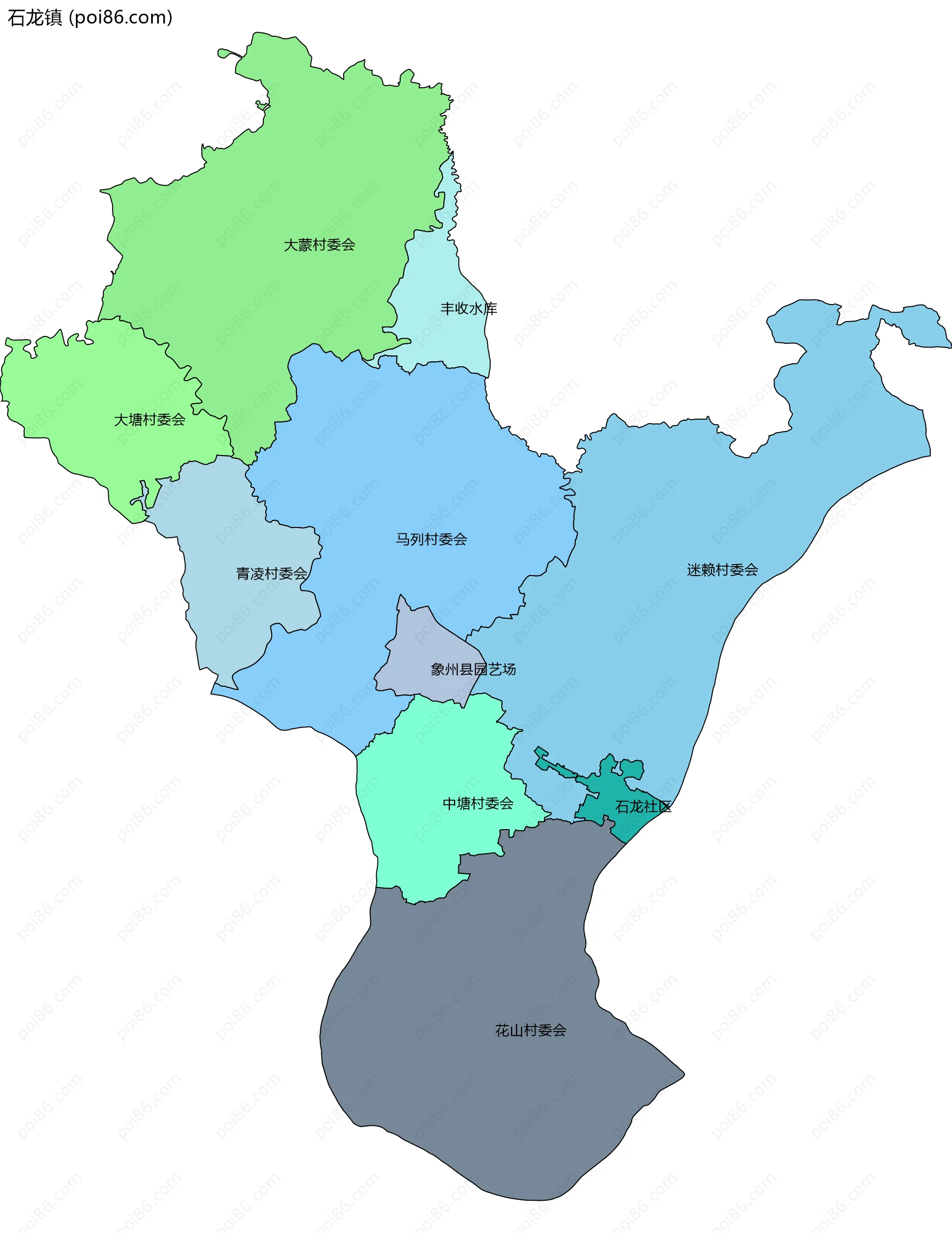 石龙镇边界地图(五级行政区划)