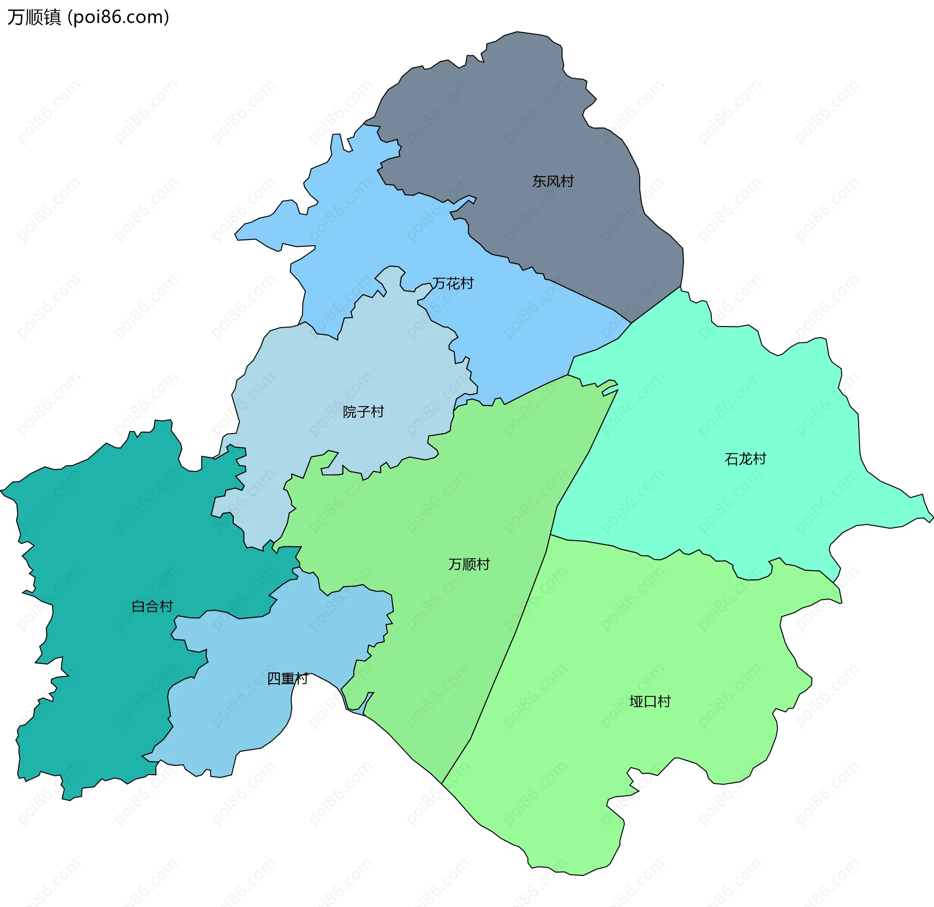 万顺镇边界地图(五级行政区划)