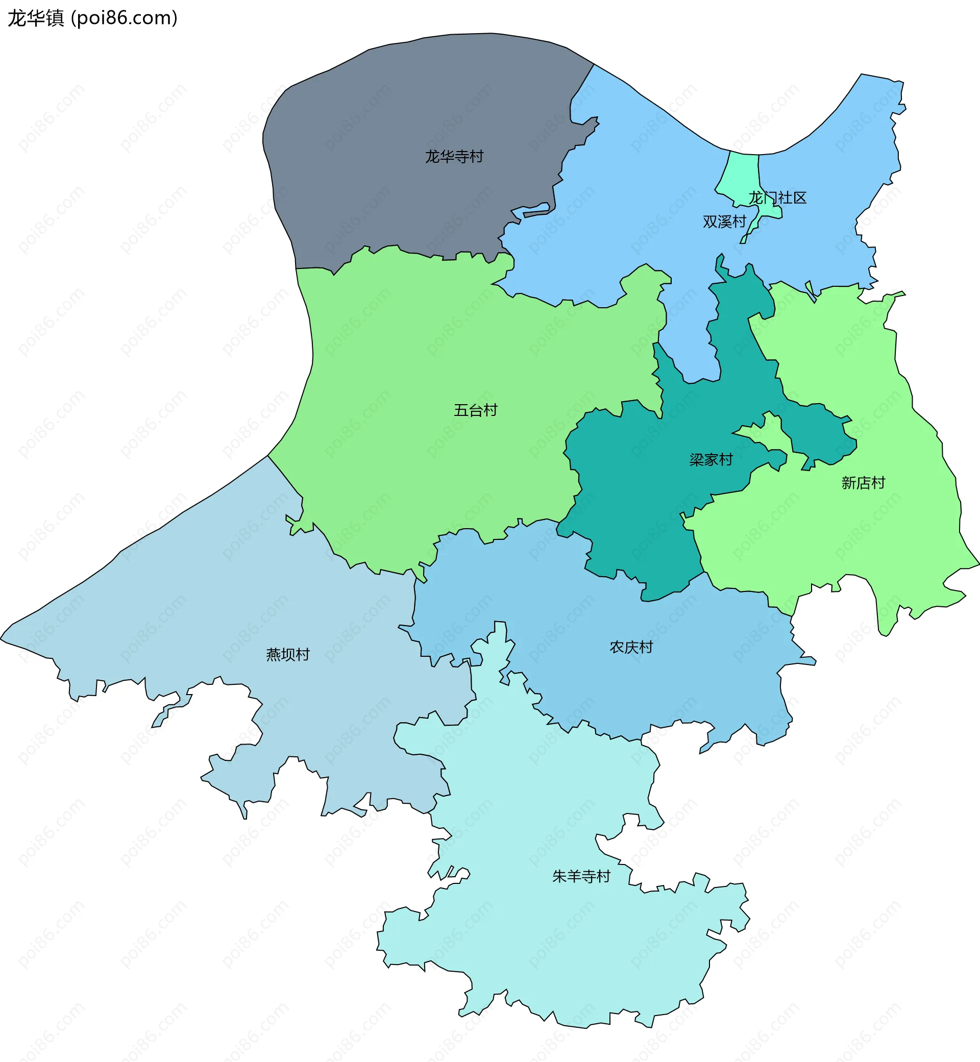 龙华镇边界地图(五级行政区划)