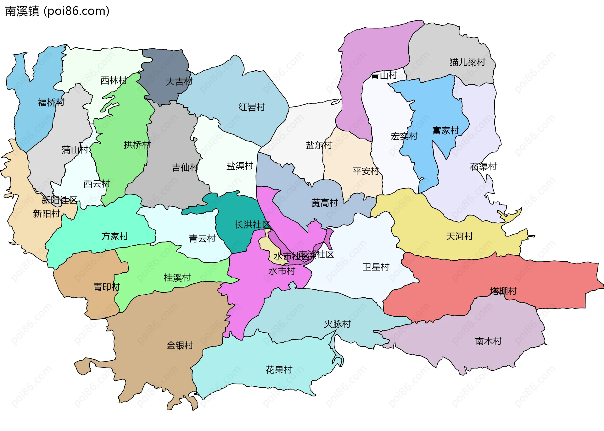 南溪镇边界地图(五级行政区划)
