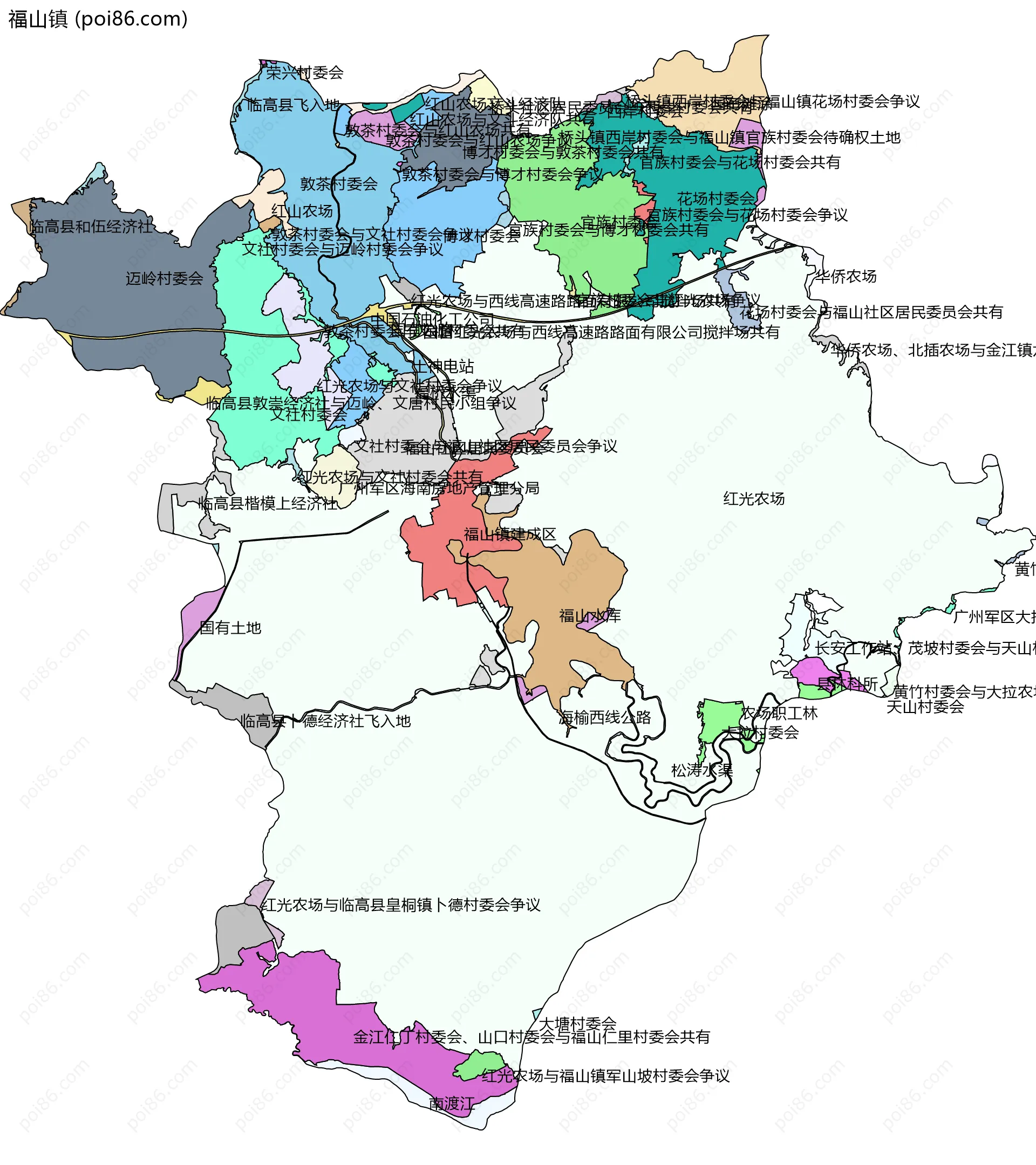 福山镇边界地图(五级行政区划)