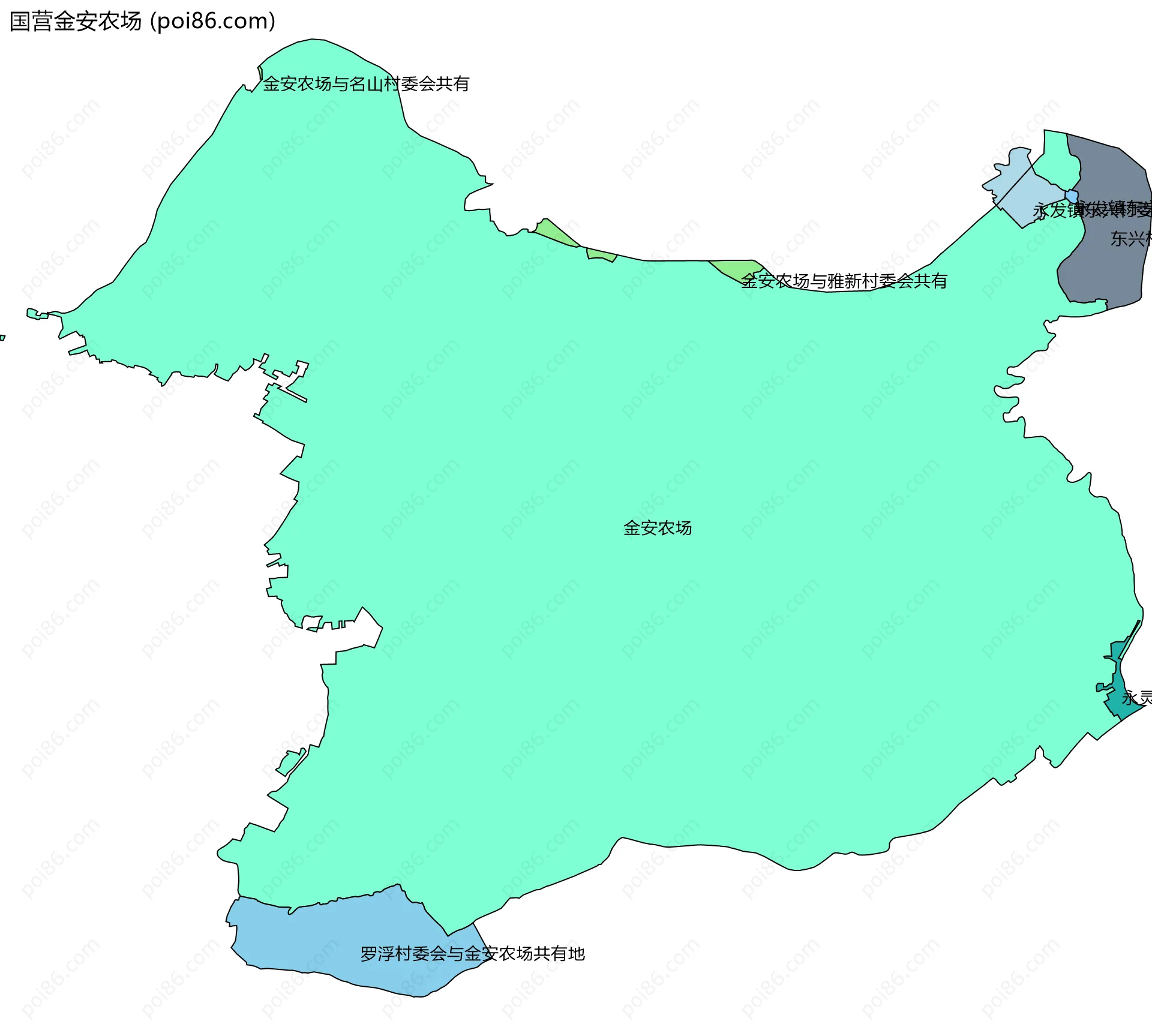 国营金安农场边界地图(五级行政区划)