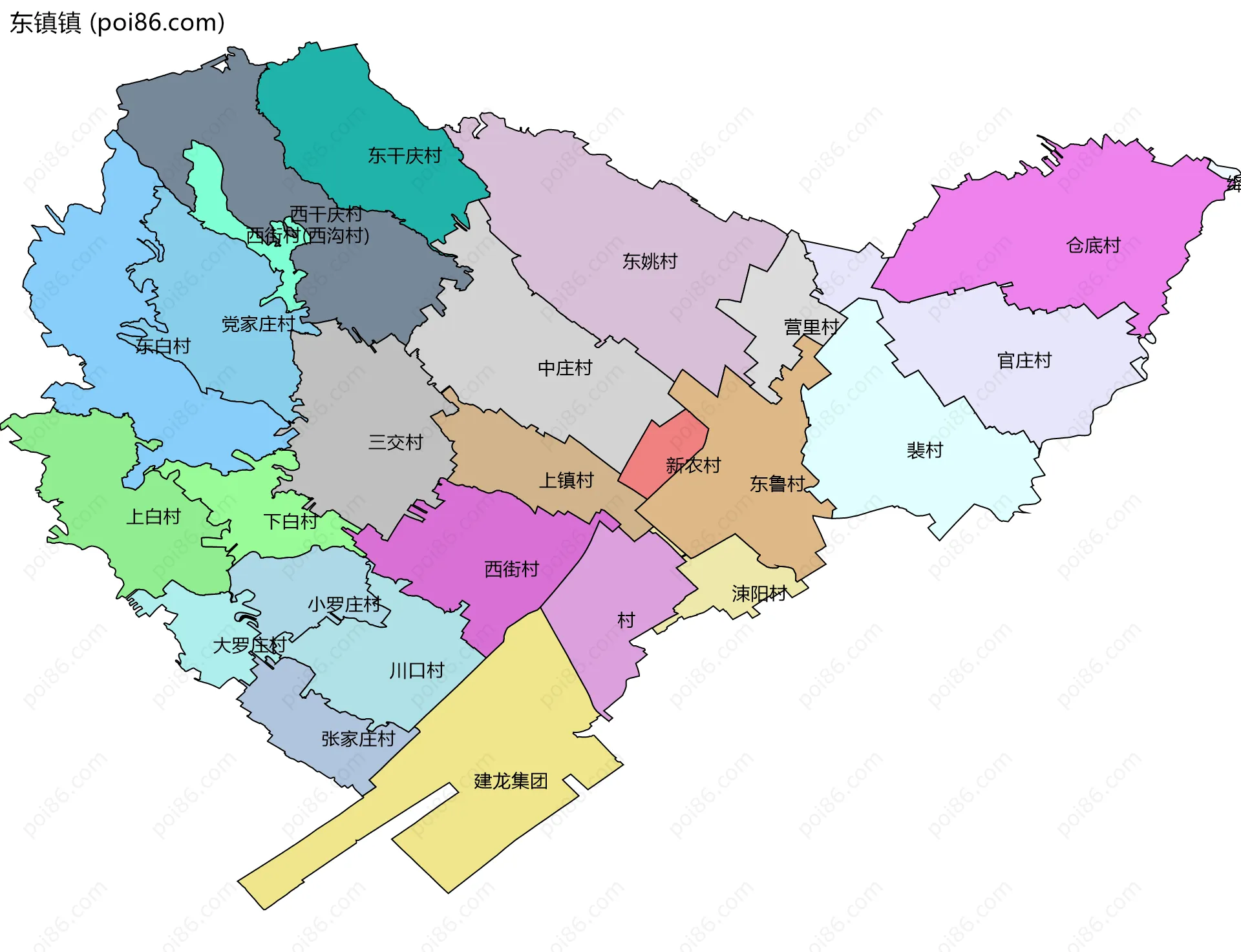 东镇镇边界地图(五级行政区划)