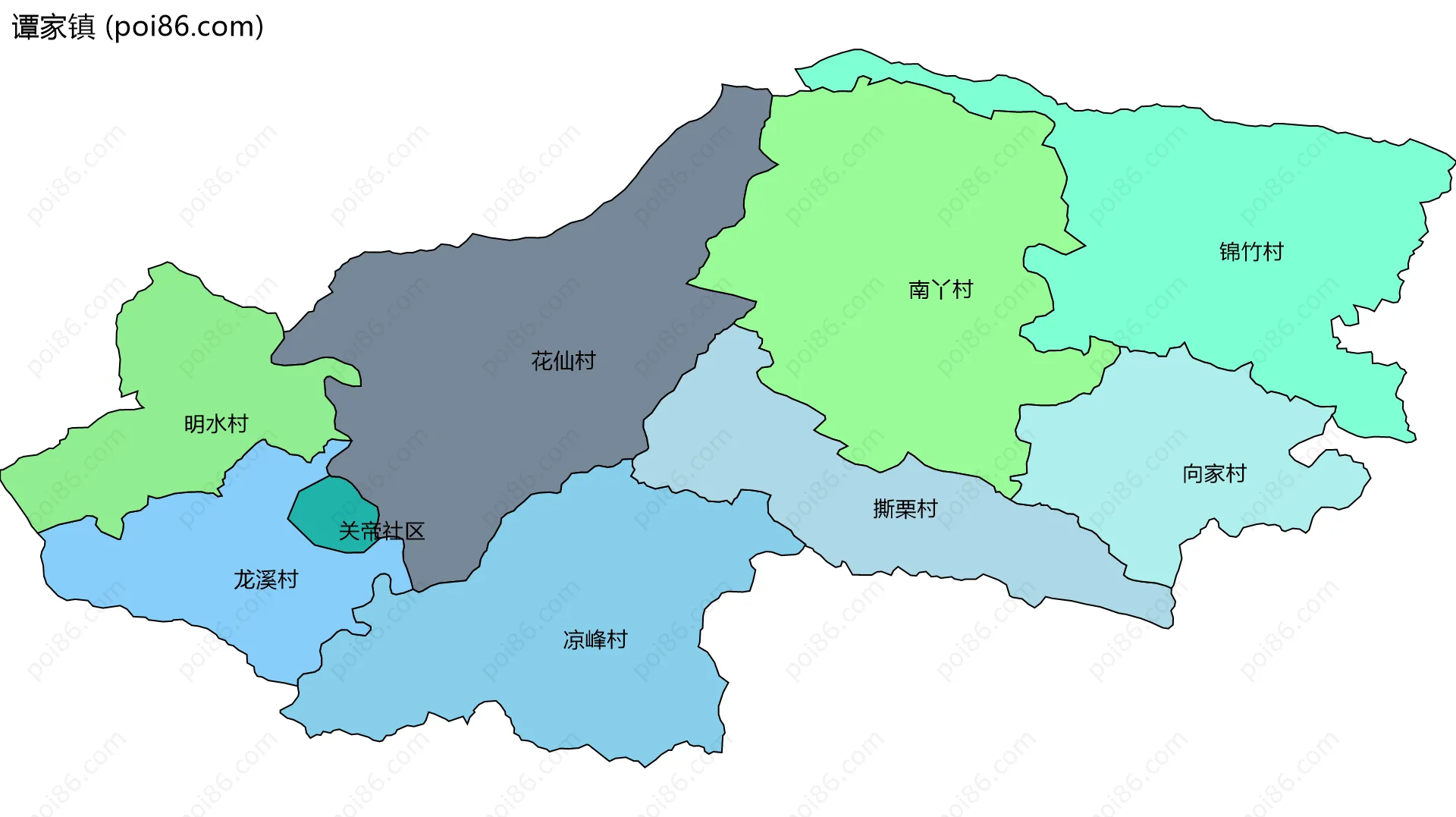 谭家镇边界地图(五级行政区划)