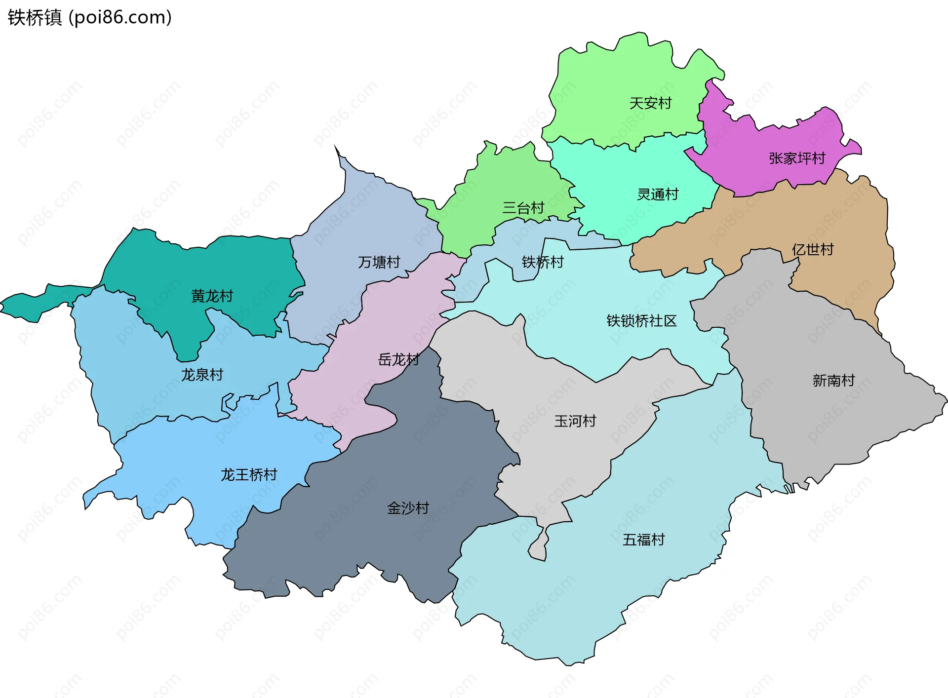 铁桥镇边界地图(五级行政区划)