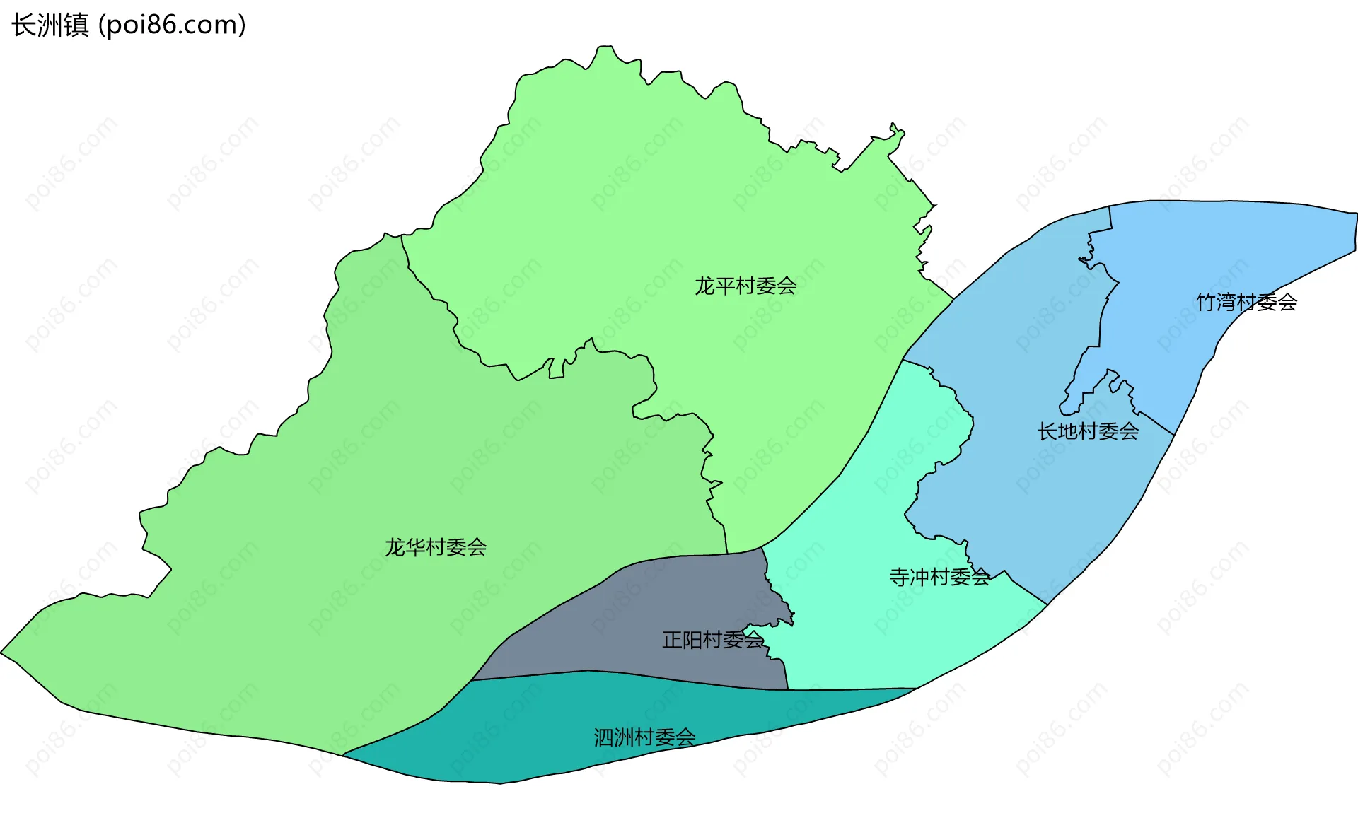 长洲镇边界地图(五级行政区划)