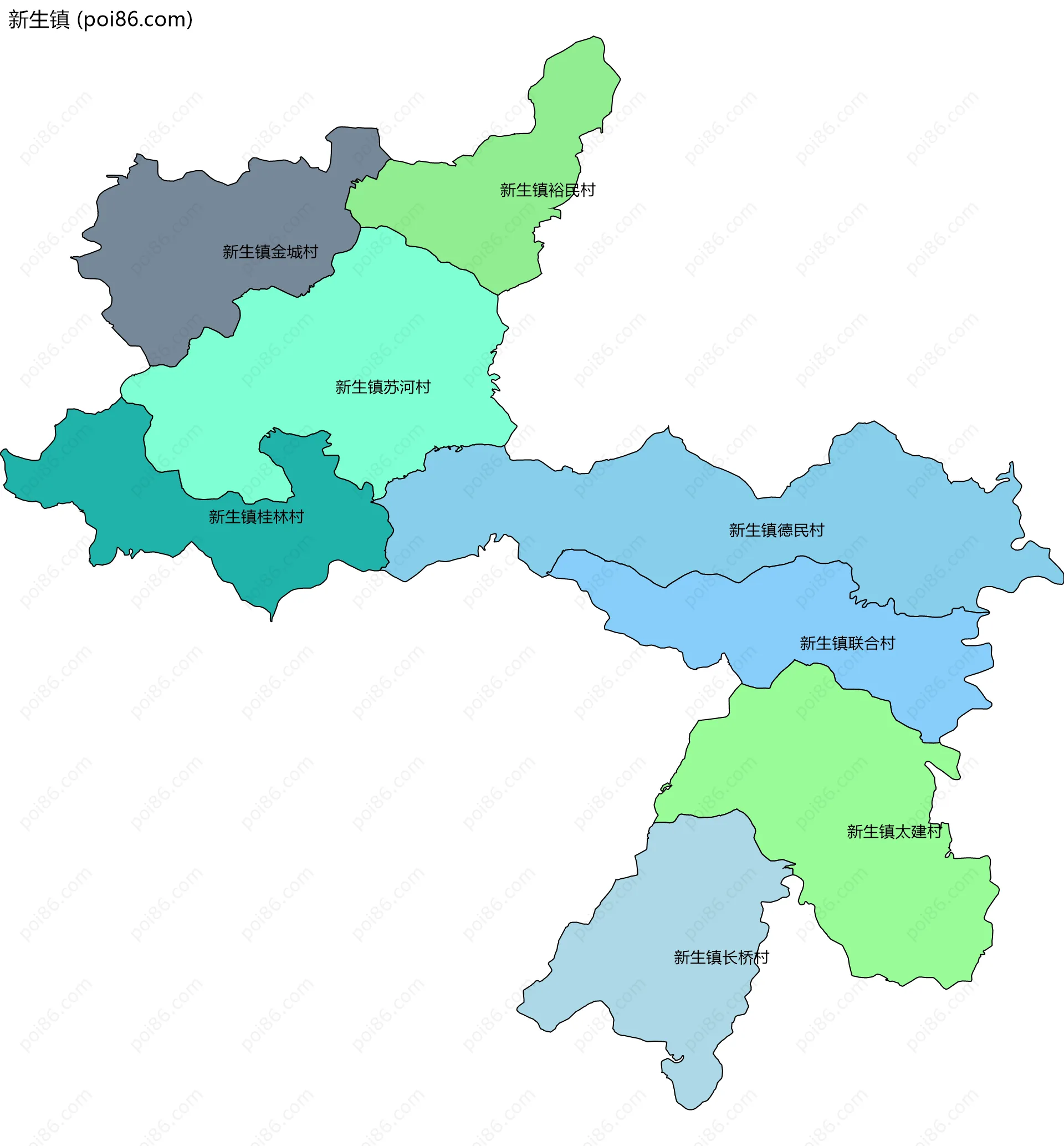 新生镇边界地图(五级行政区划)