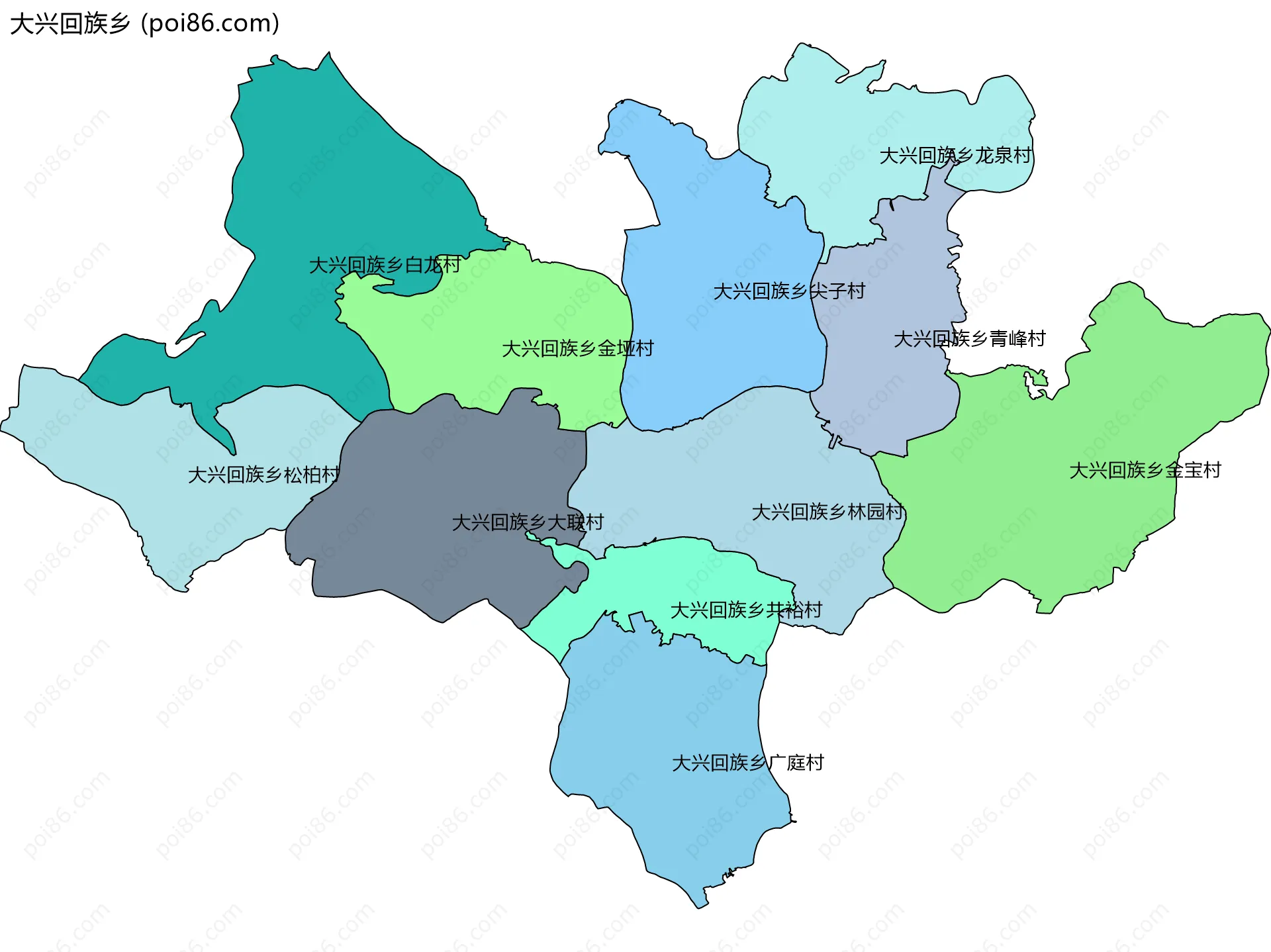 大兴回族乡边界地图(五级行政区划)