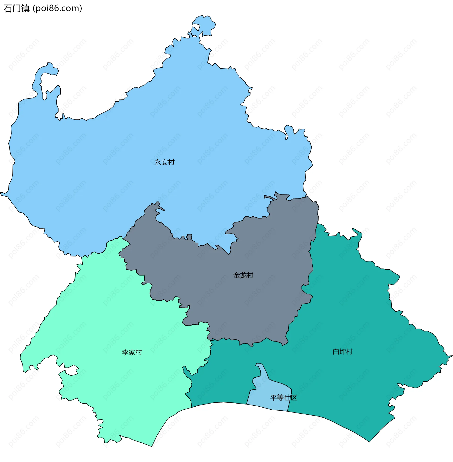 石门镇边界地图(五级行政区划)