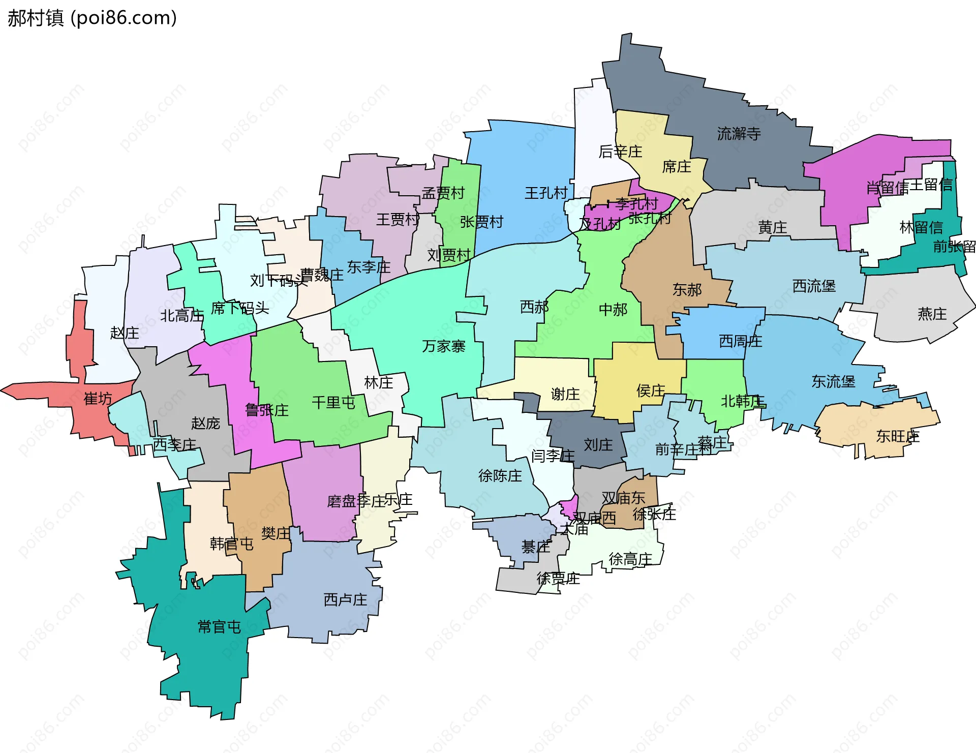 郝村镇边界地图(五级行政区划)
