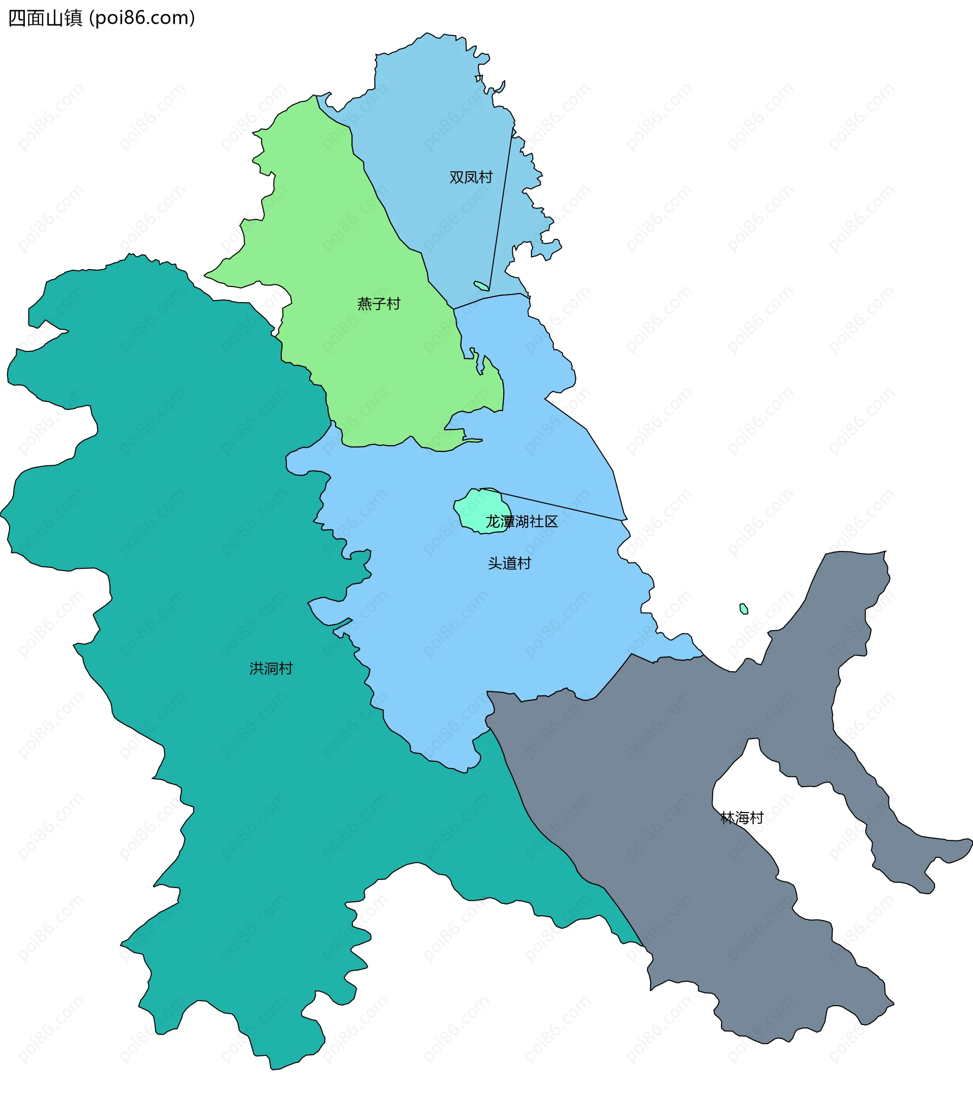 四面山镇边界地图(五级行政区划)