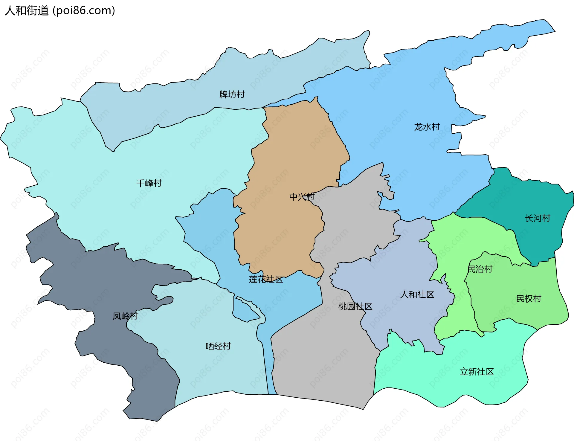 人和街道边界地图(五级行政区划)