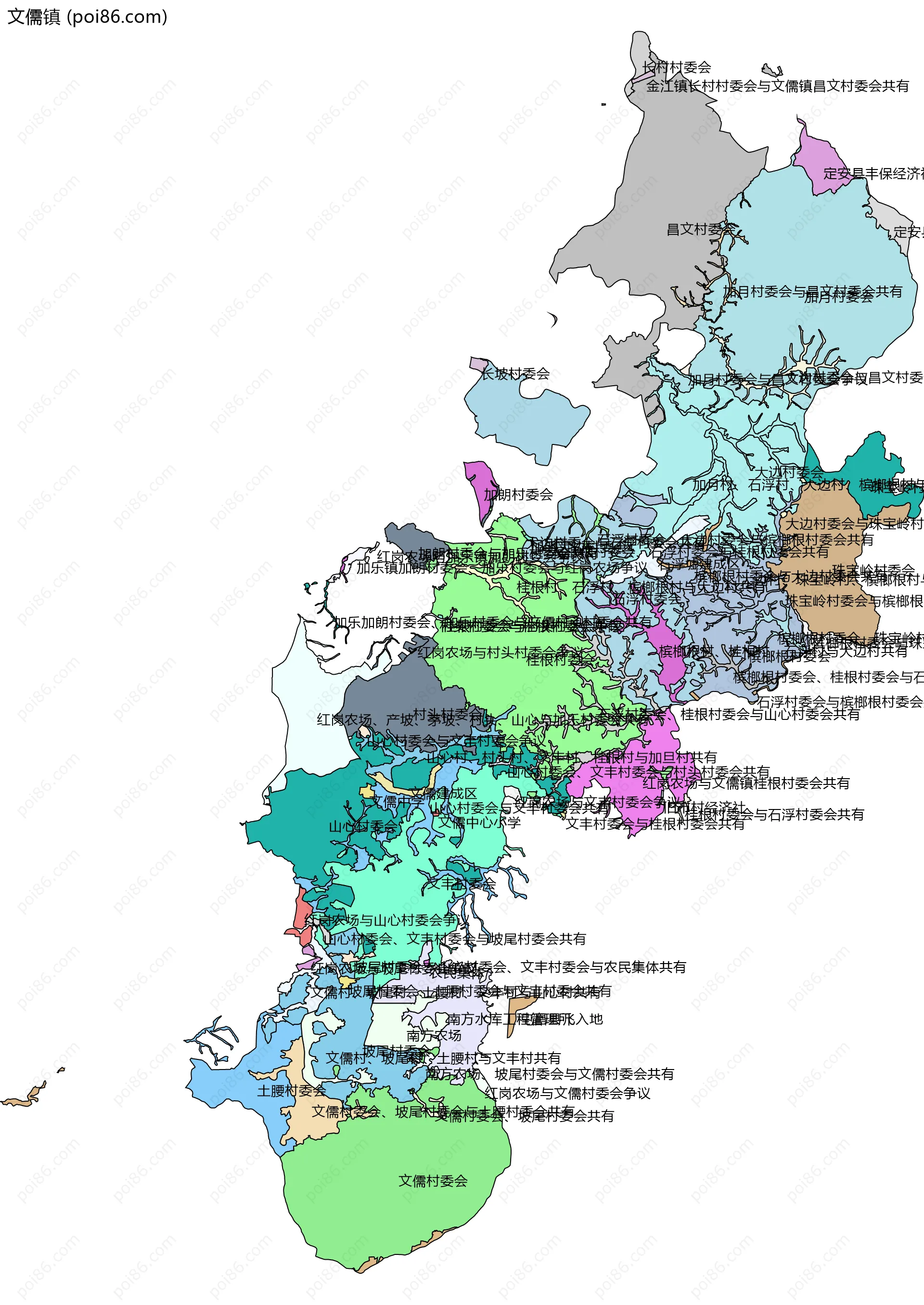 文儒镇边界地图(五级行政区划)
