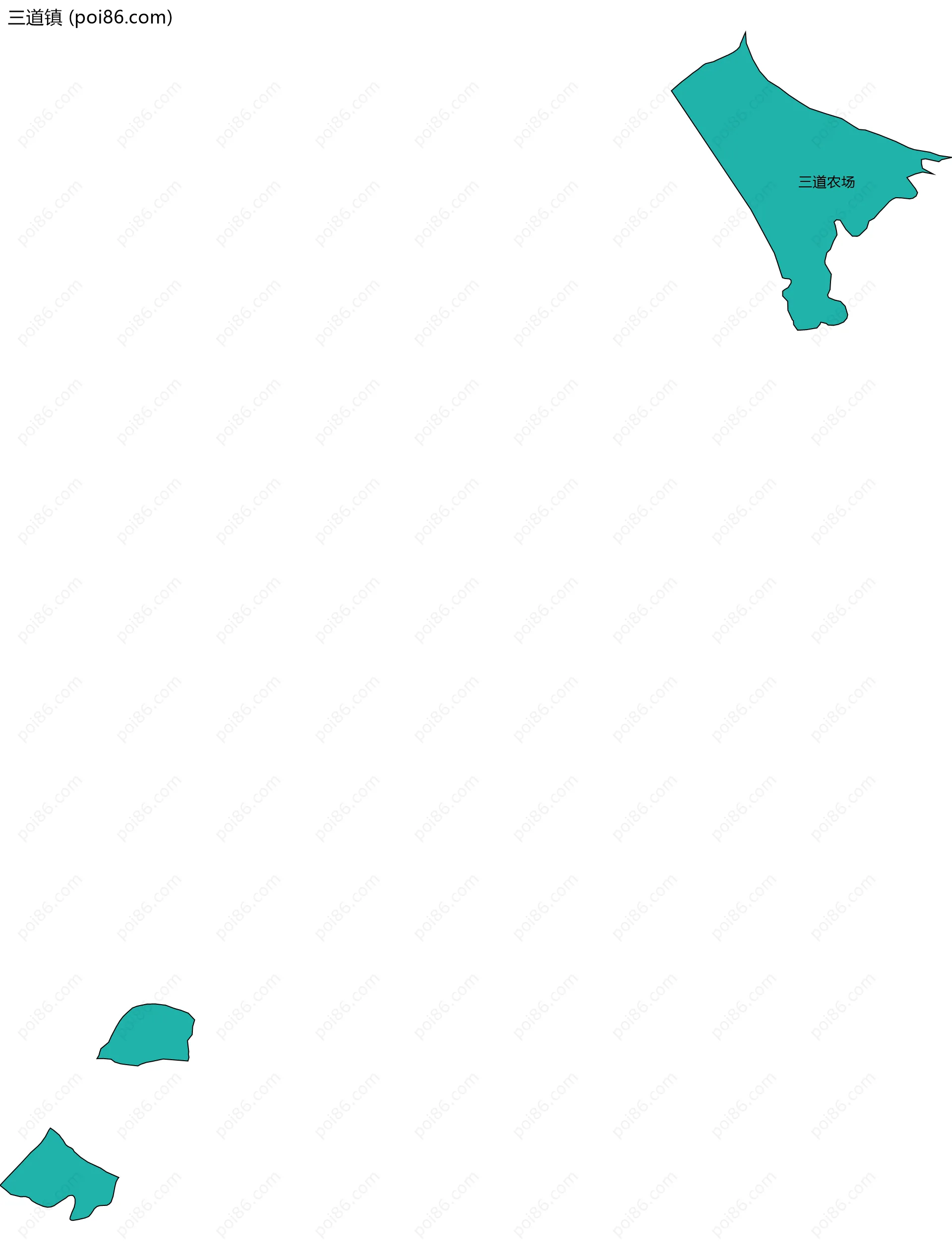 三道镇边界地图(五级行政区划)