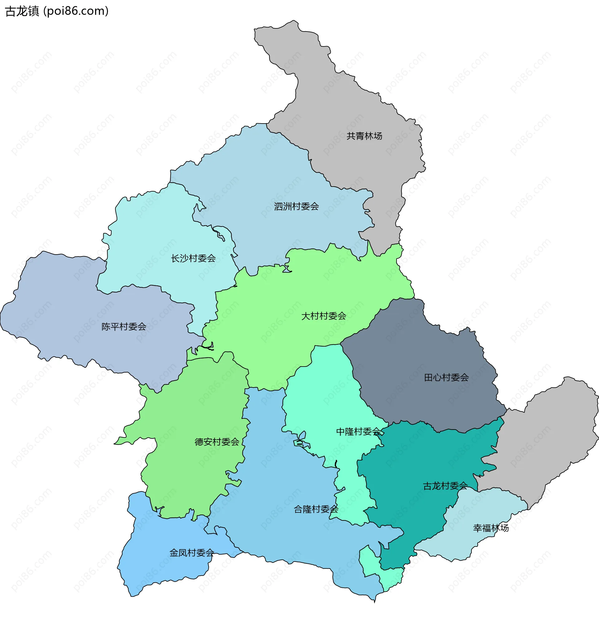 古龙镇边界地图(五级行政区划)