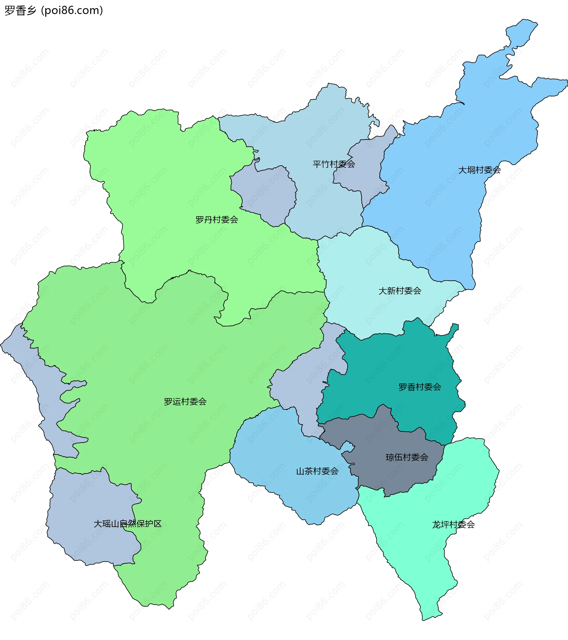 罗香乡边界地图(五级行政区划)