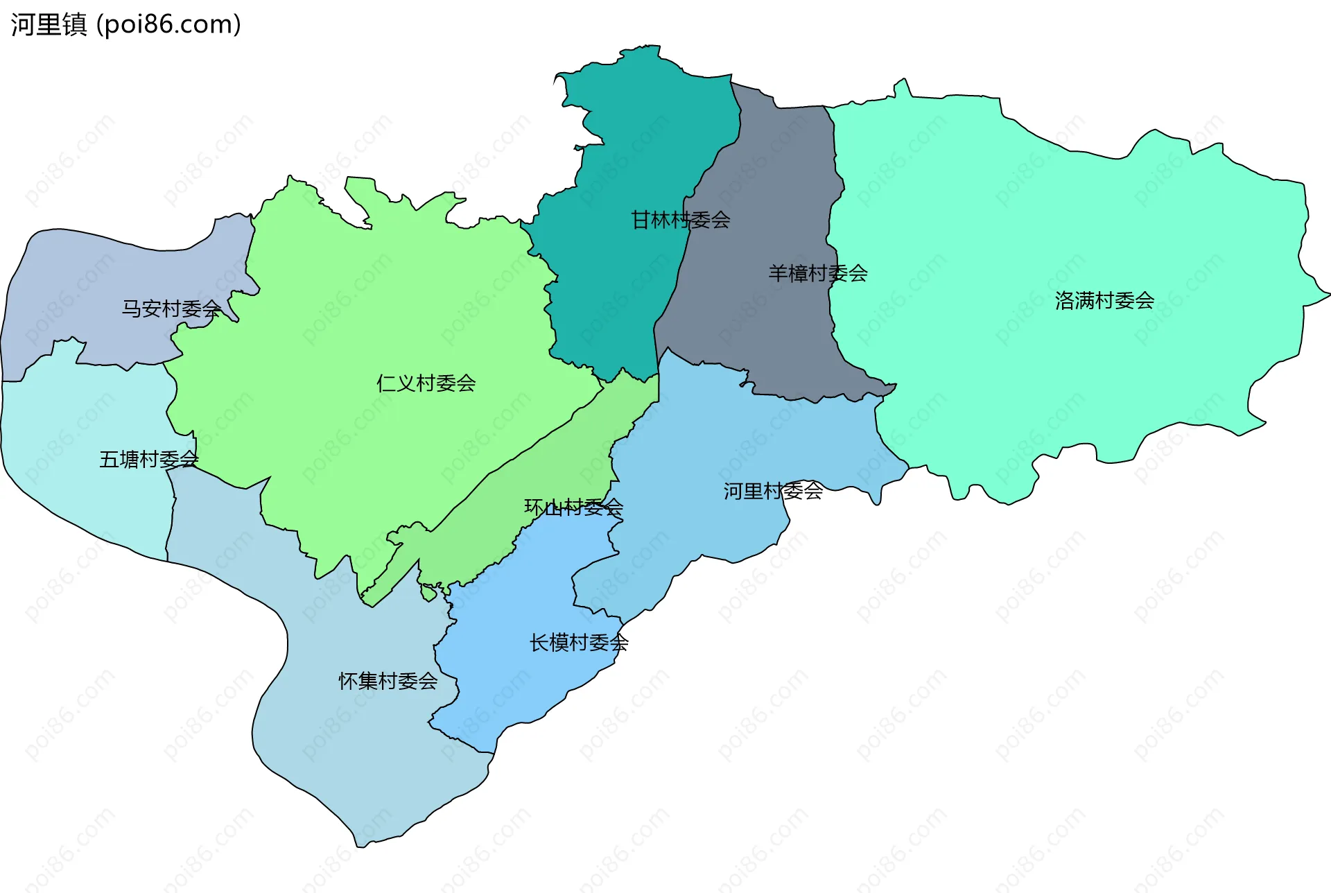 河里镇边界地图(五级行政区划)