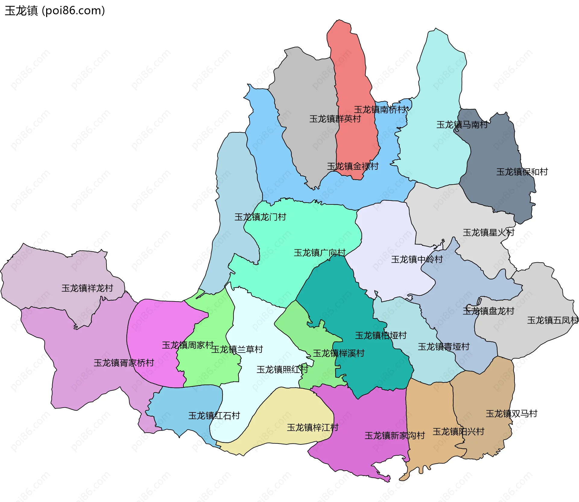 玉龙镇边界地图(五级行政区划)