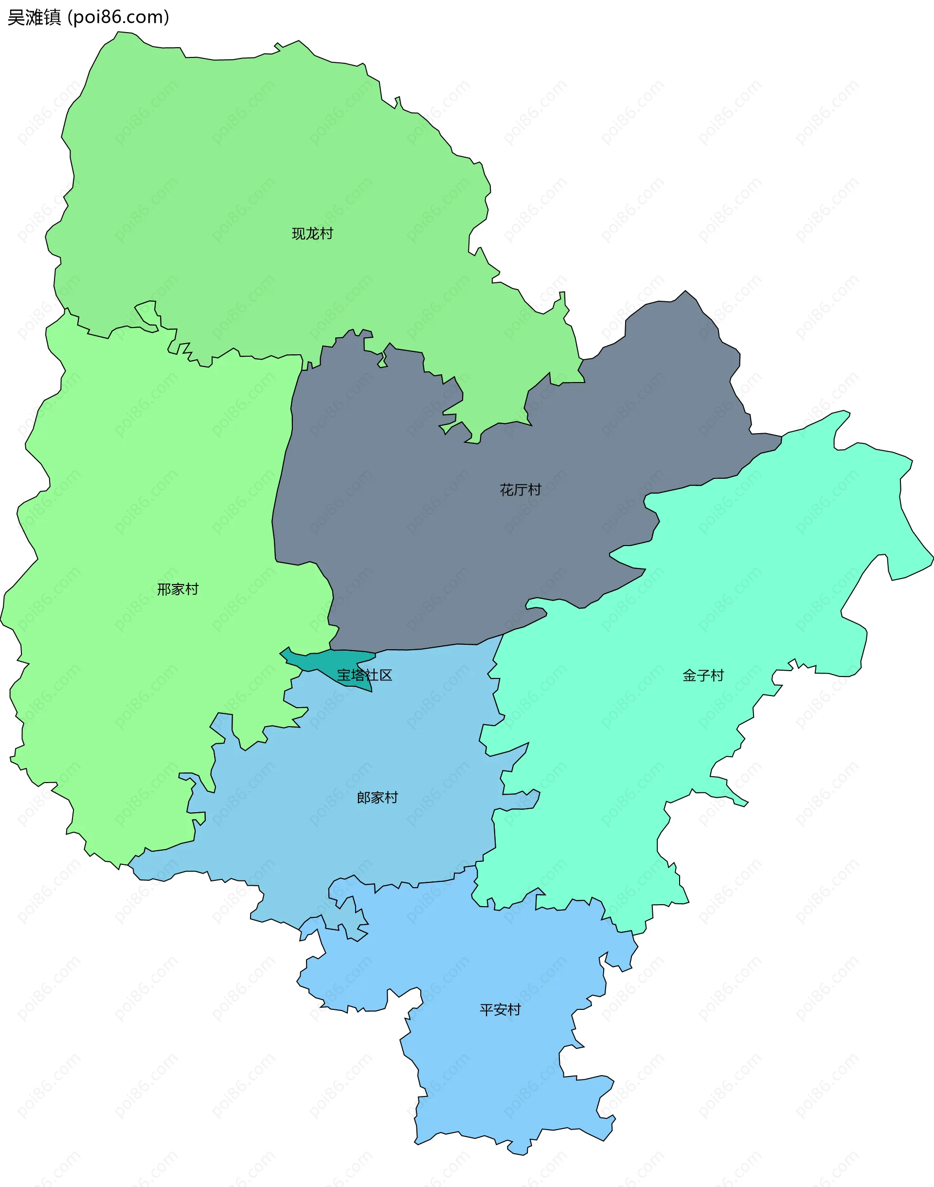 吴滩镇边界地图(五级行政区划)