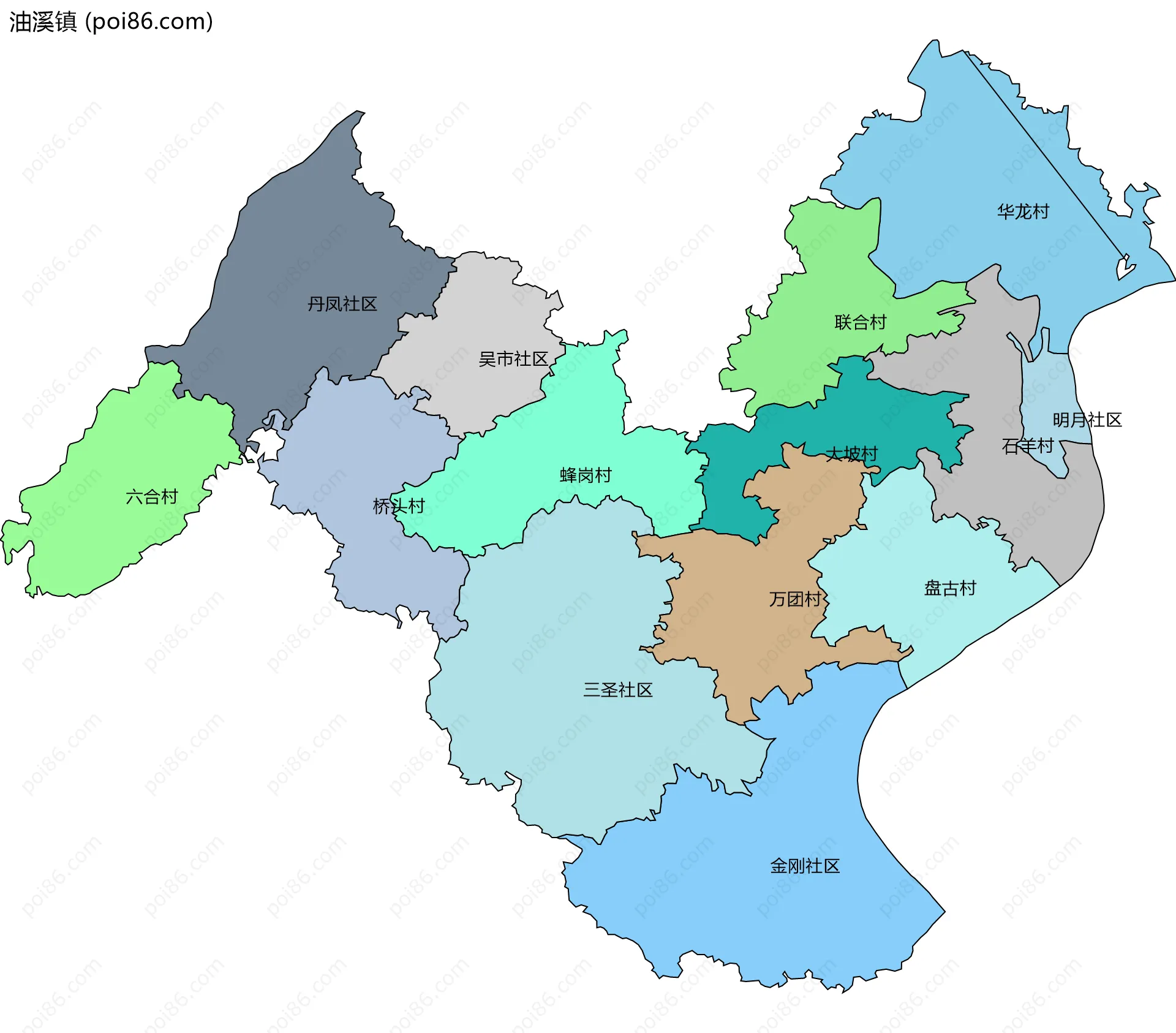 油溪镇边界地图(五级行政区划)