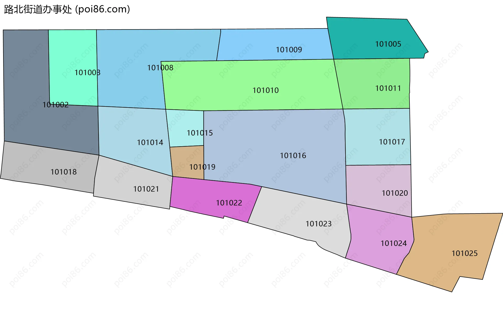 路北街道办事处边界地图(五级行政区划)