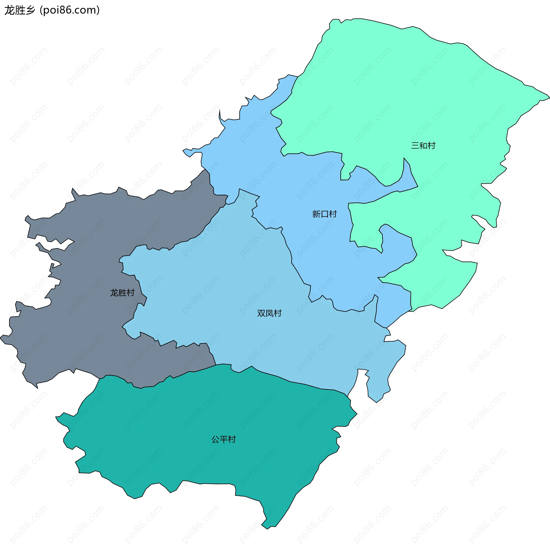 龙胜乡边界地图(五级行政区划)
