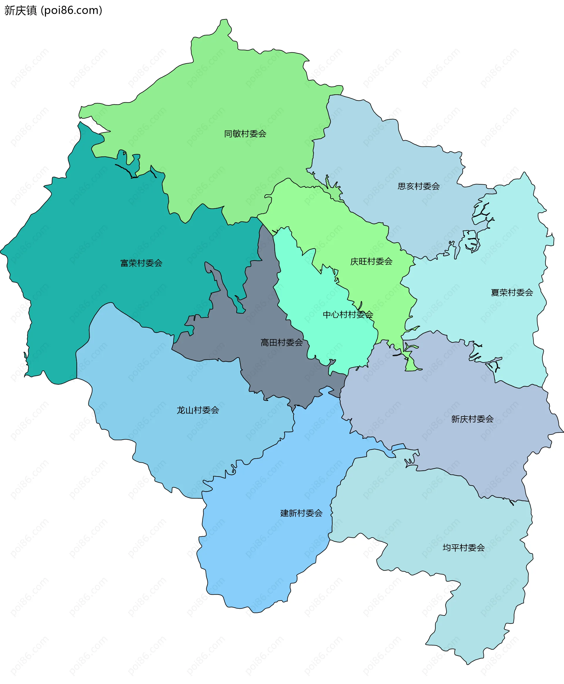 新庆镇边界地图(五级行政区划)