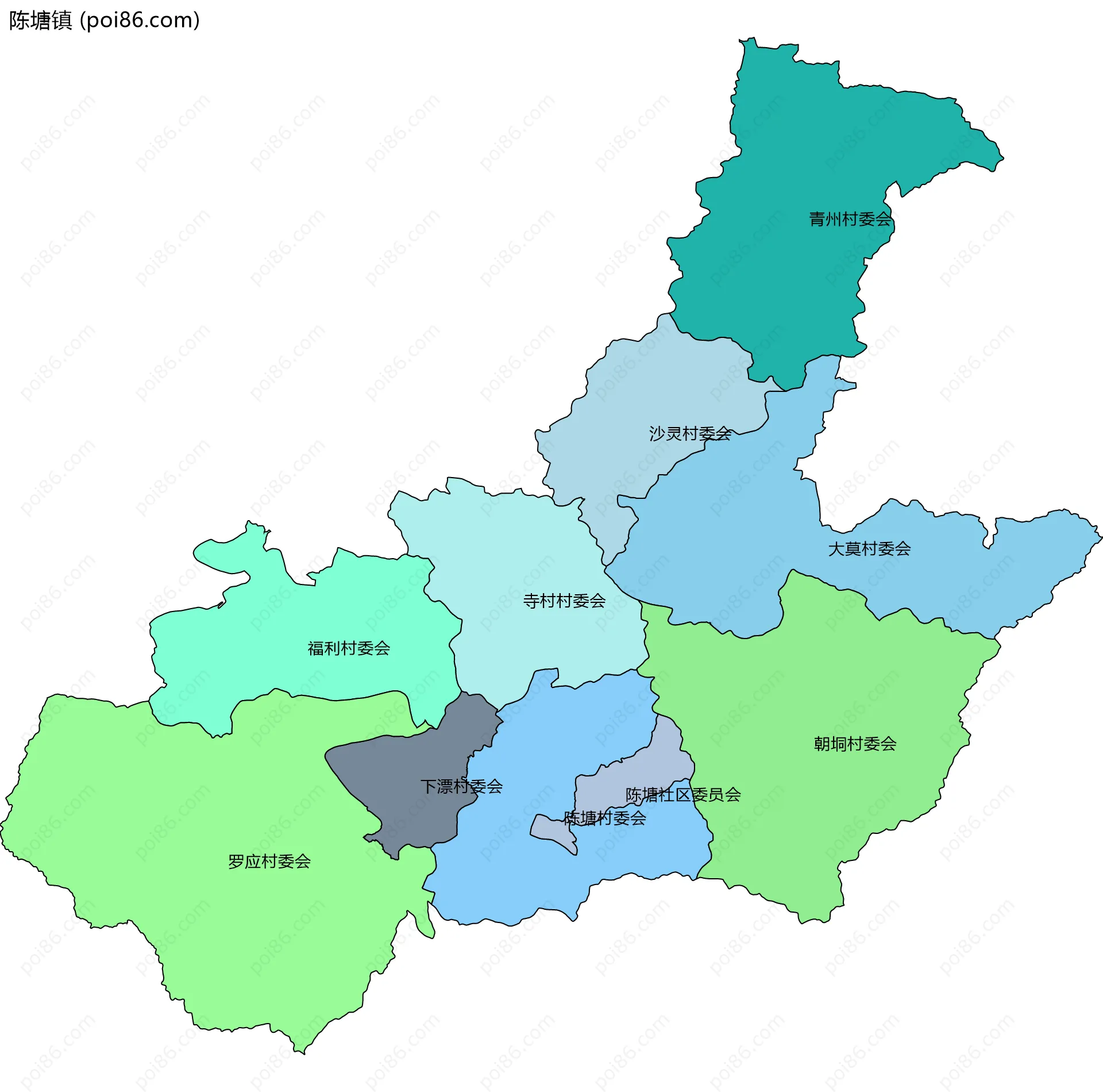 陈塘镇边界地图(五级行政区划)