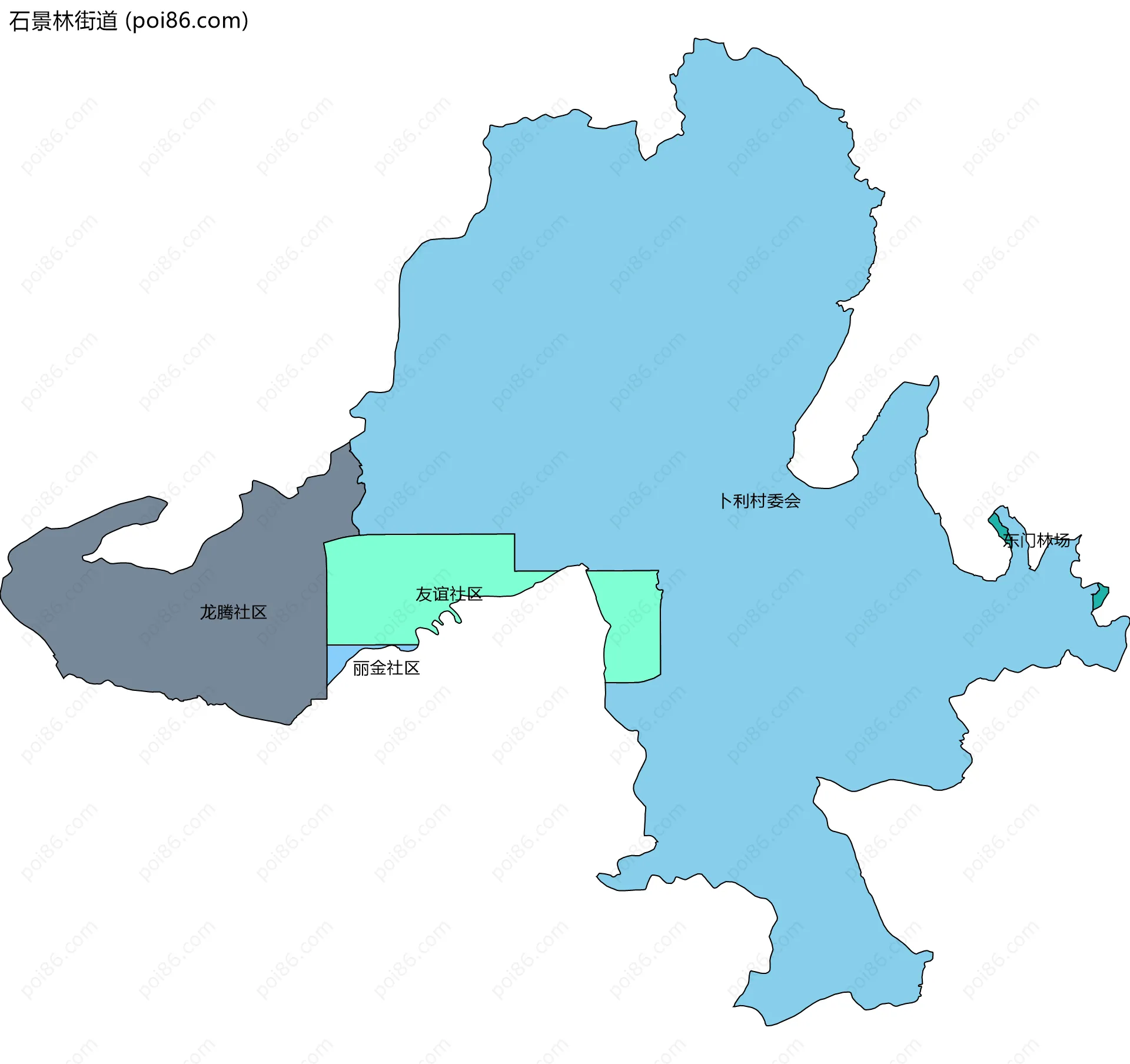 石景林街道边界地图(五级行政区划)