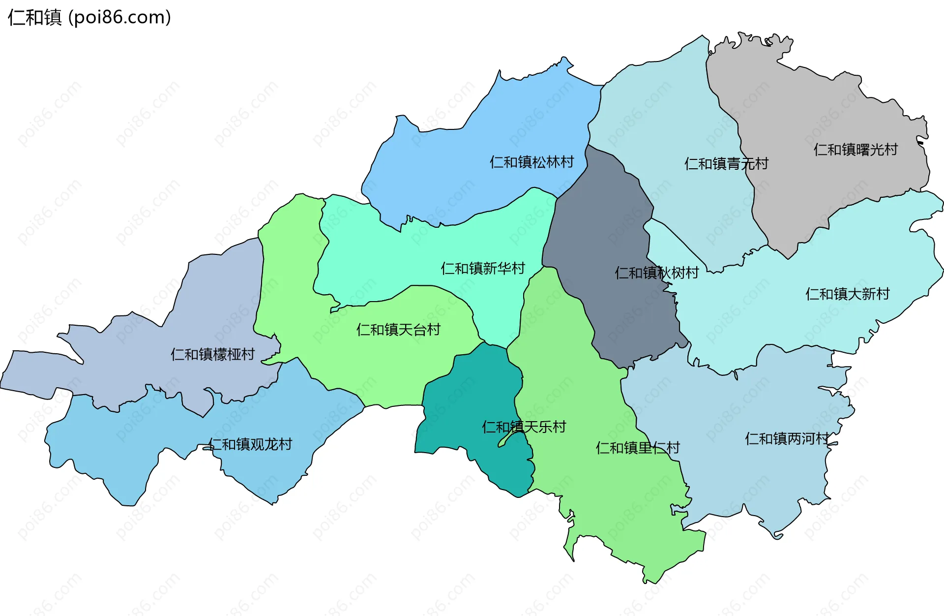 仁和镇边界地图(五级行政区划)